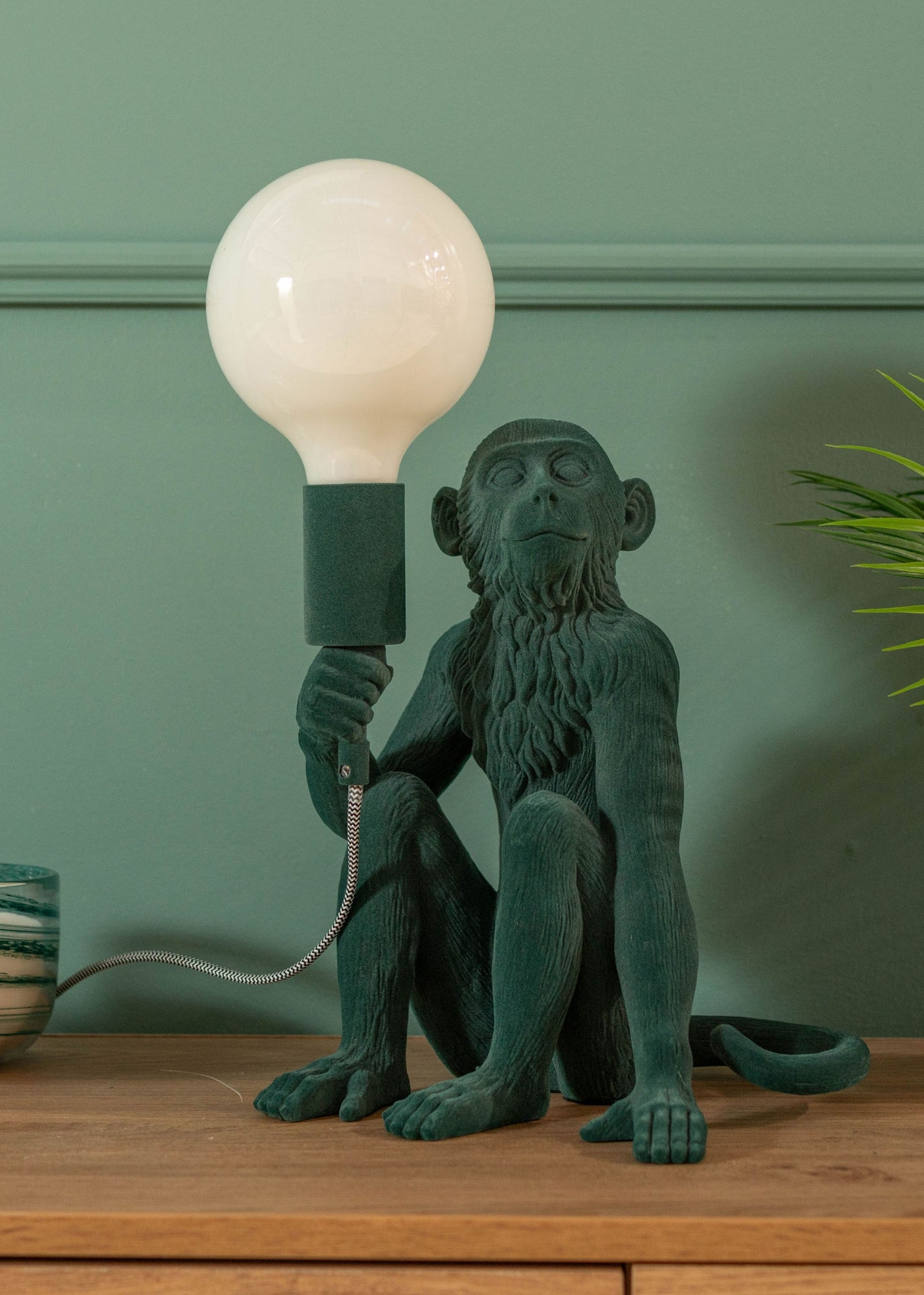 ValueLights George Green Velvet Monkey Table Lamp - One Size | Matalan