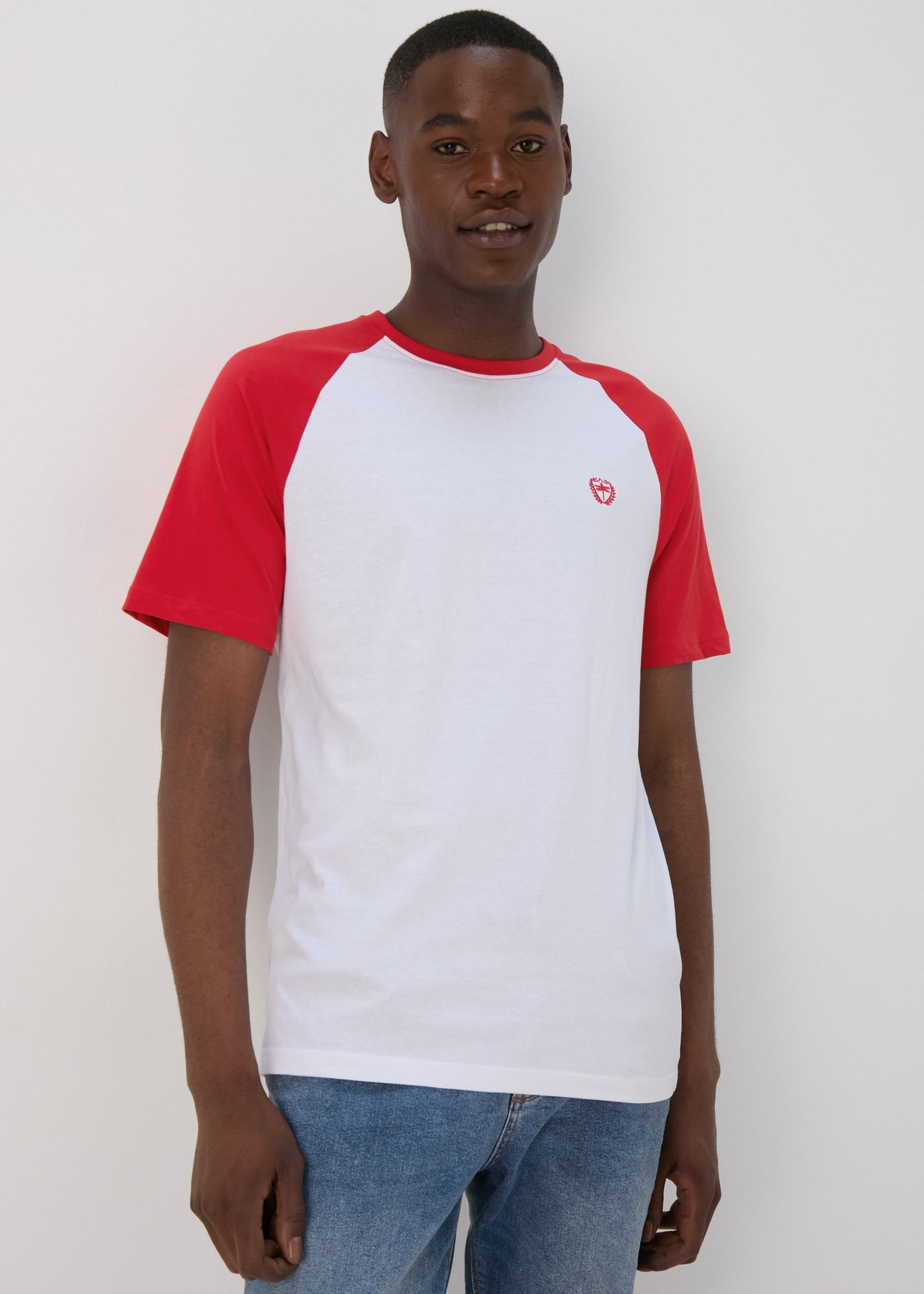 White Red Raglan Sleeve T-Shirt - S | Matalan