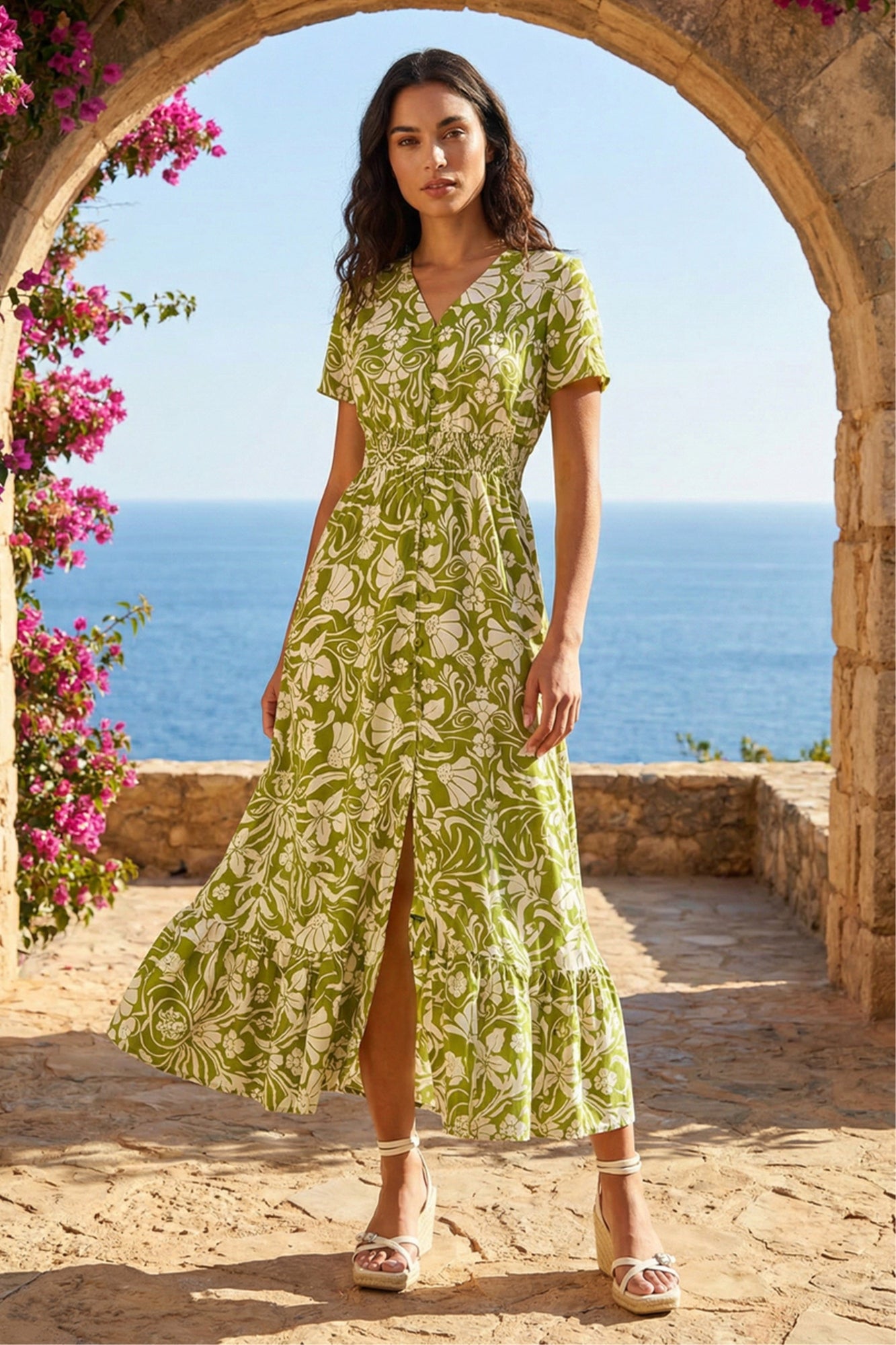 green emerald velvet dress Woven Floral Print Tiered Maxi Dress Green