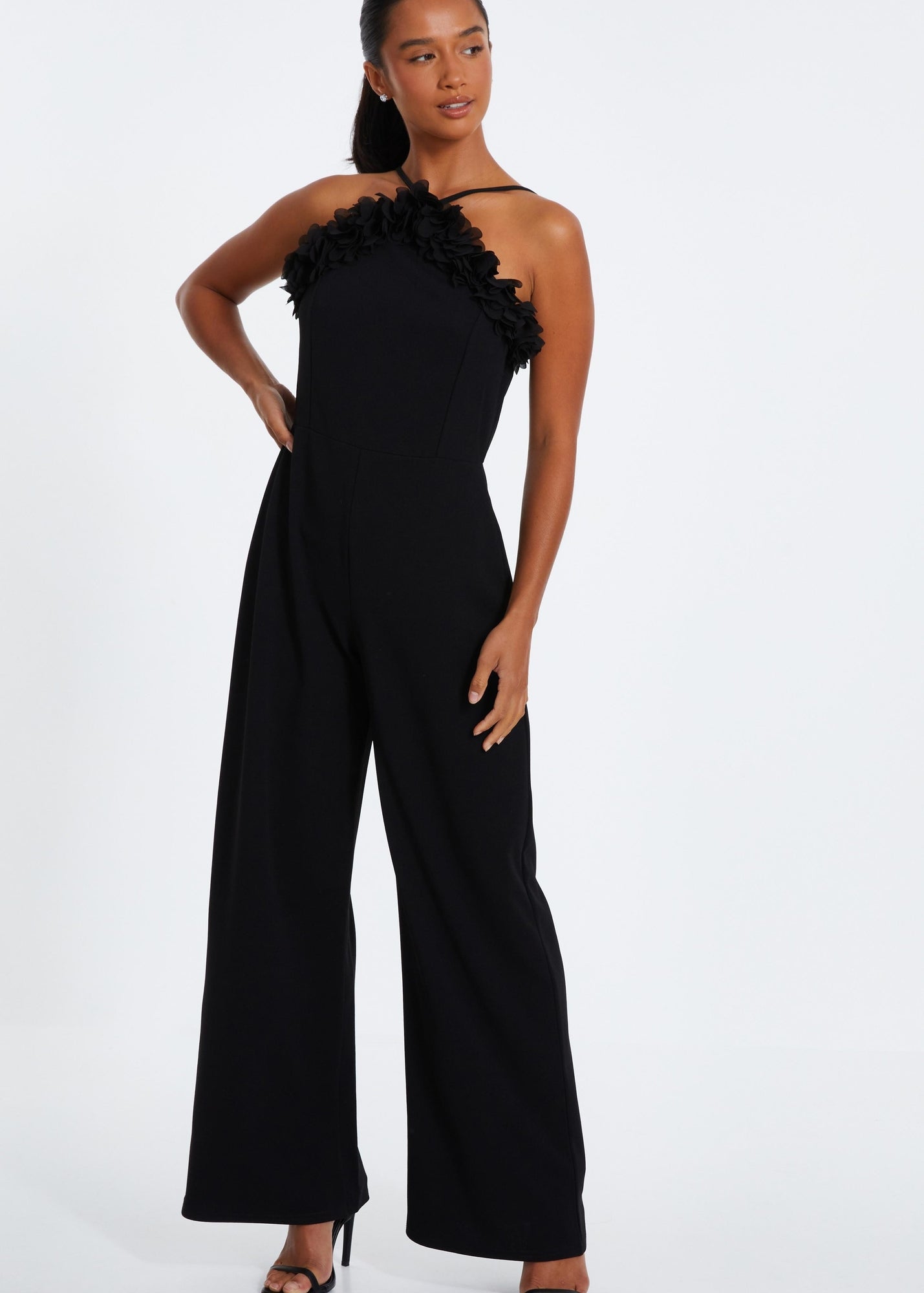 Quiz Black Petite Halter Neck Palazzo Jumpsuit - Size 6 | Matalan