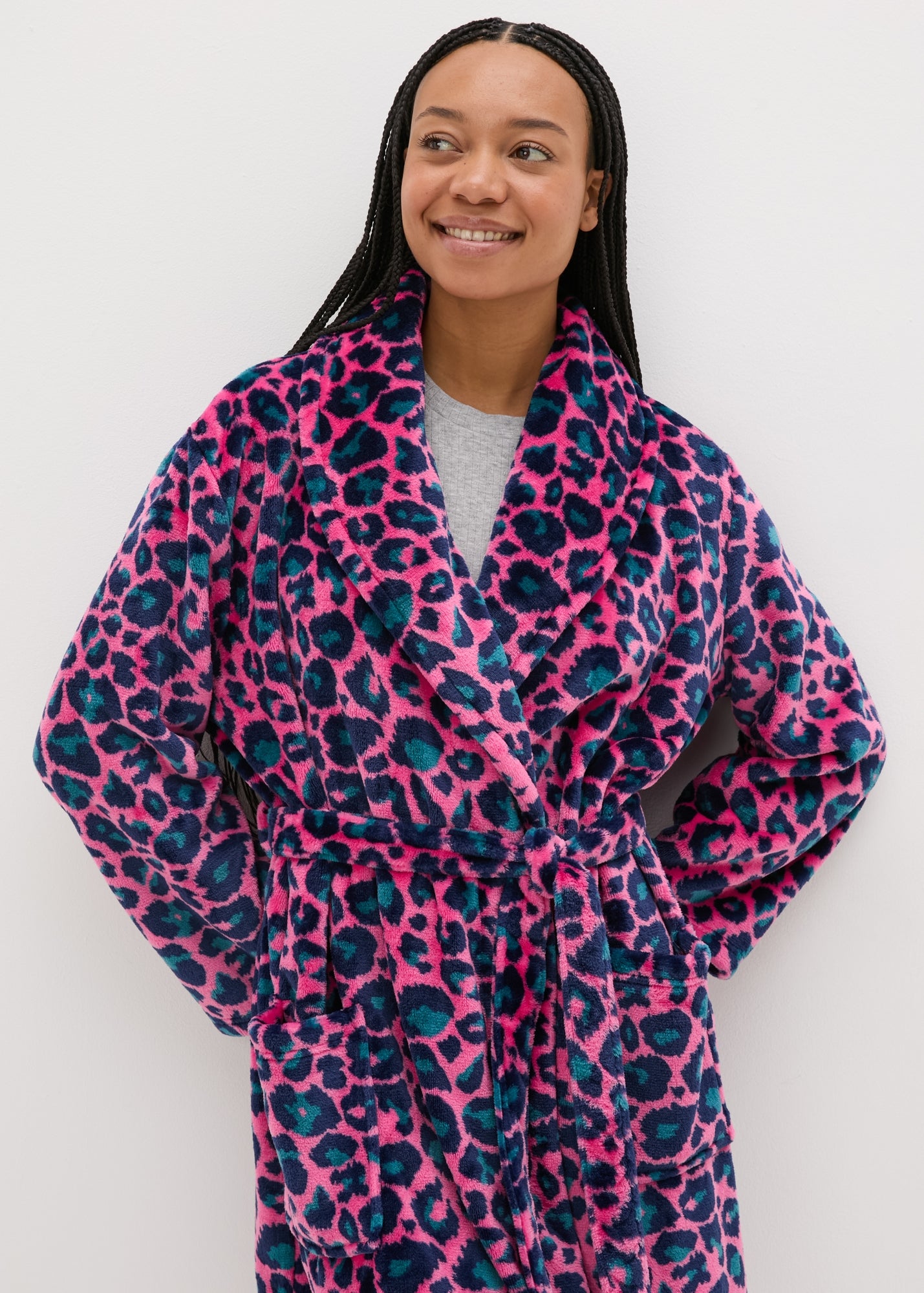 pink leopard dressing gown Pink Animal Print Fleece Dressing Gown - Small