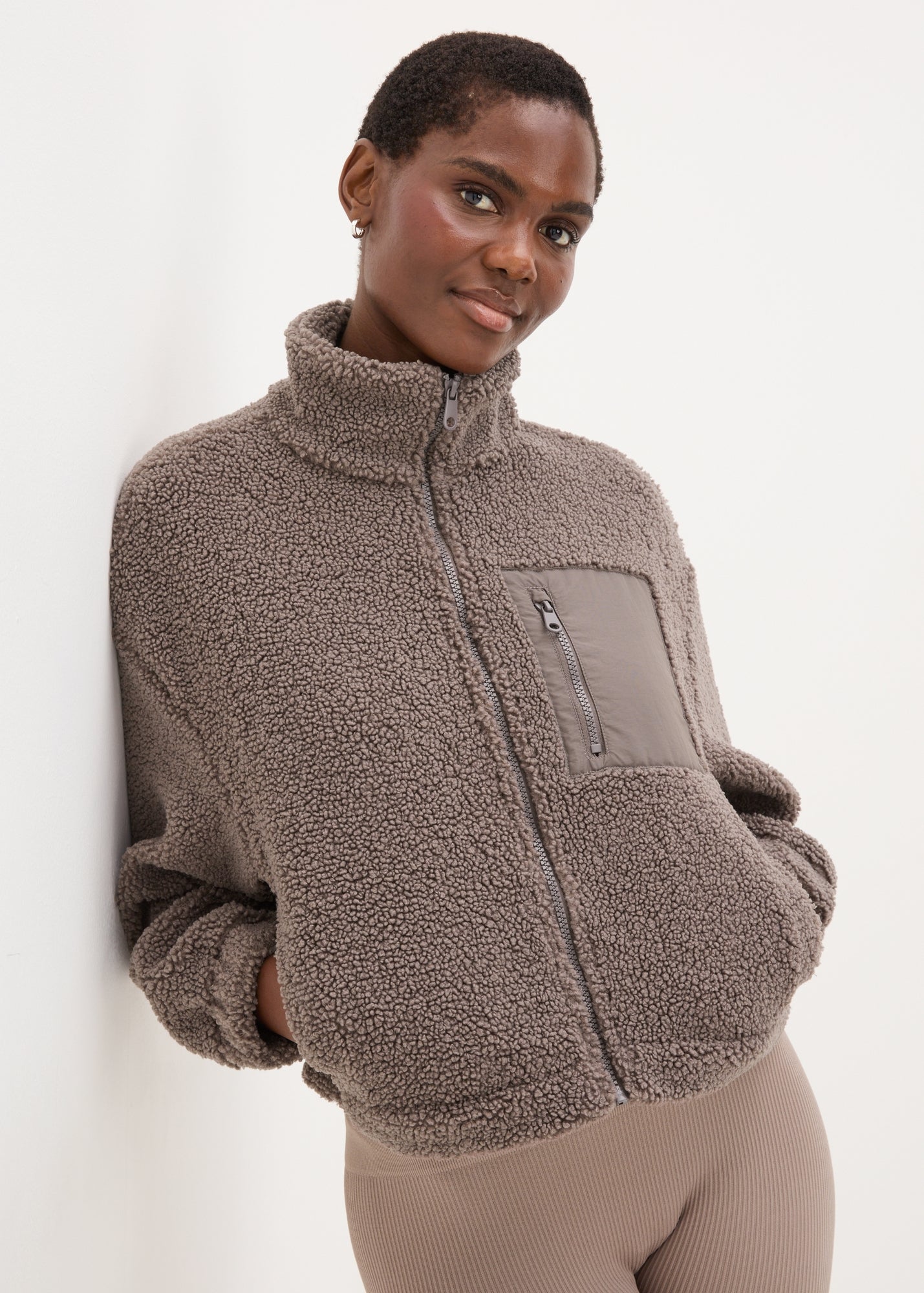 ジャケット・アウター aya yamanaka Blanket zip up jacket Papaya Petite Brown Borg Zip Jacket - Extra small | Matalan