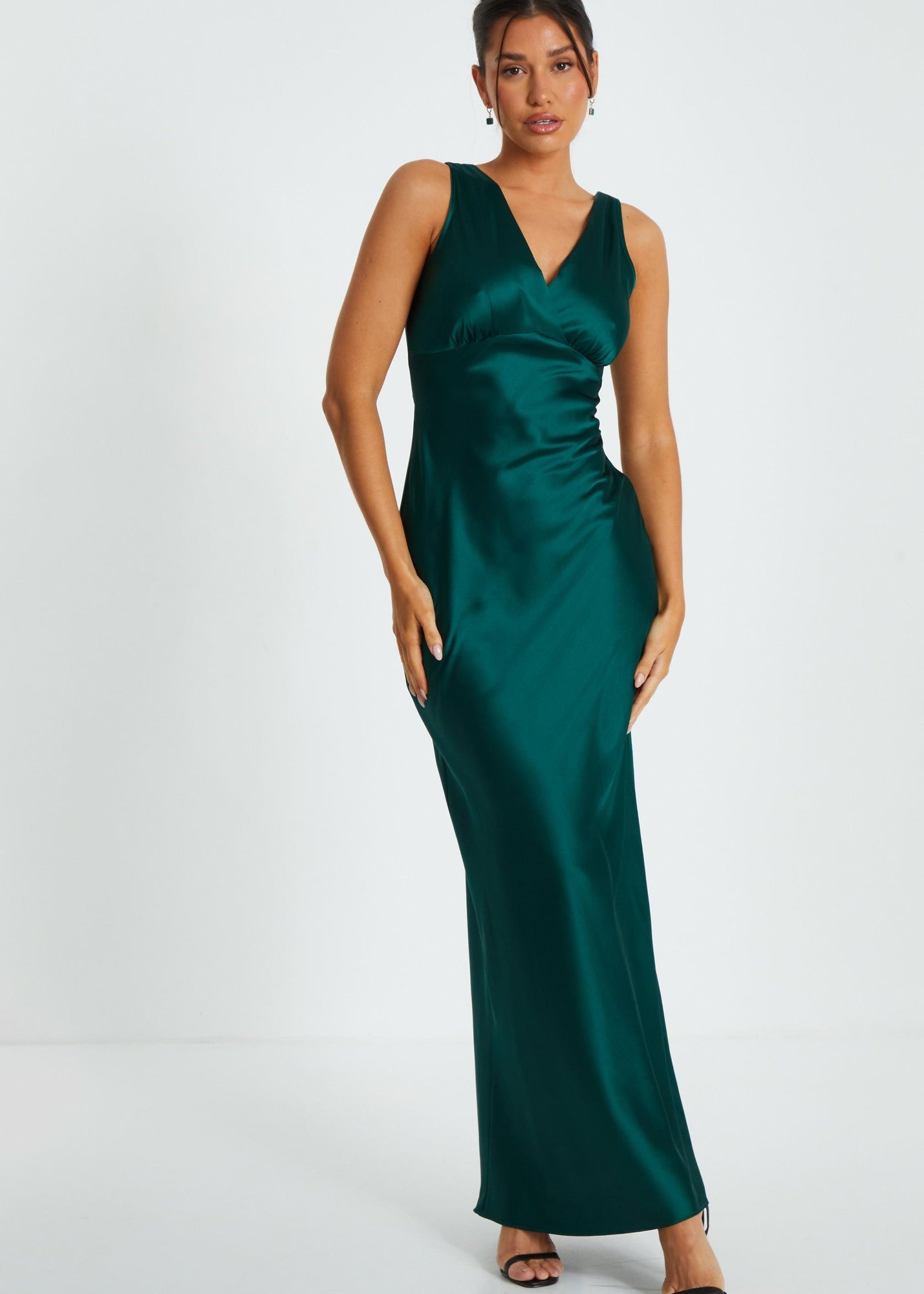 slim fit dress slacks QUIZ Green Satin Cowl Meck Maxi Slip Dress UK 6  Reliked