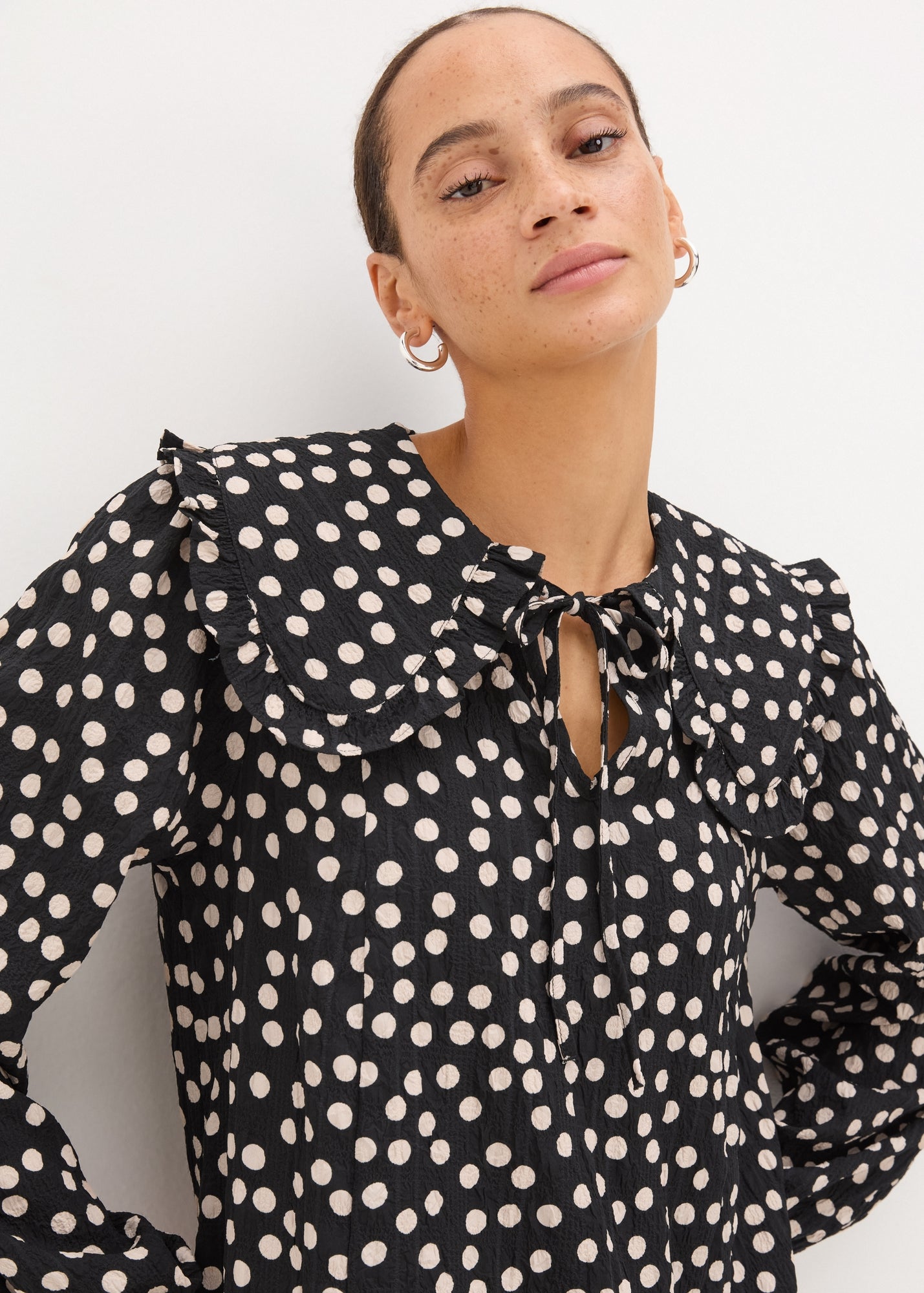 Black Spot Oversized Collar Mini Dress - Size 8 | Matalan