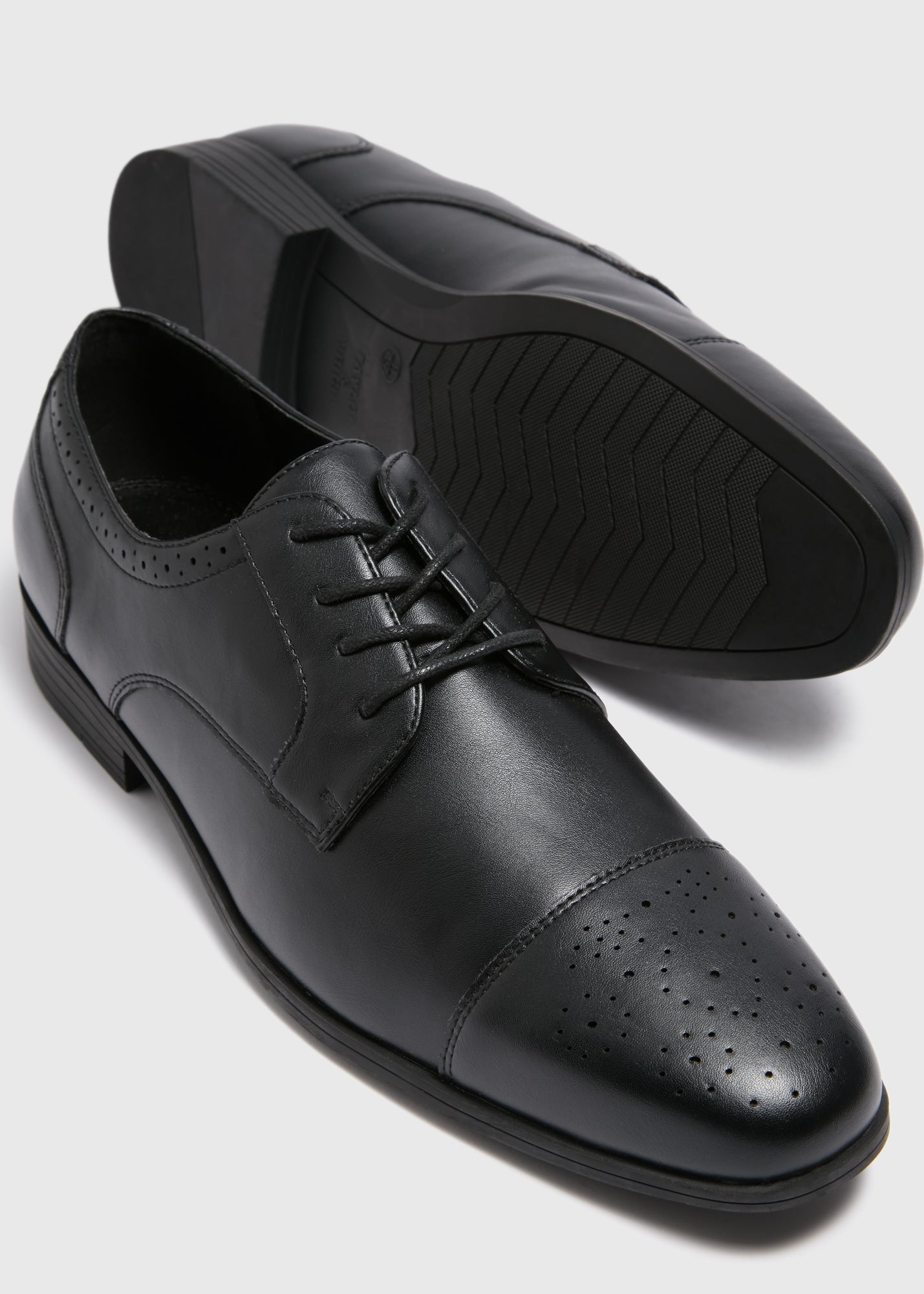 Black Leather Brogue Shoes - 6 | Matalan