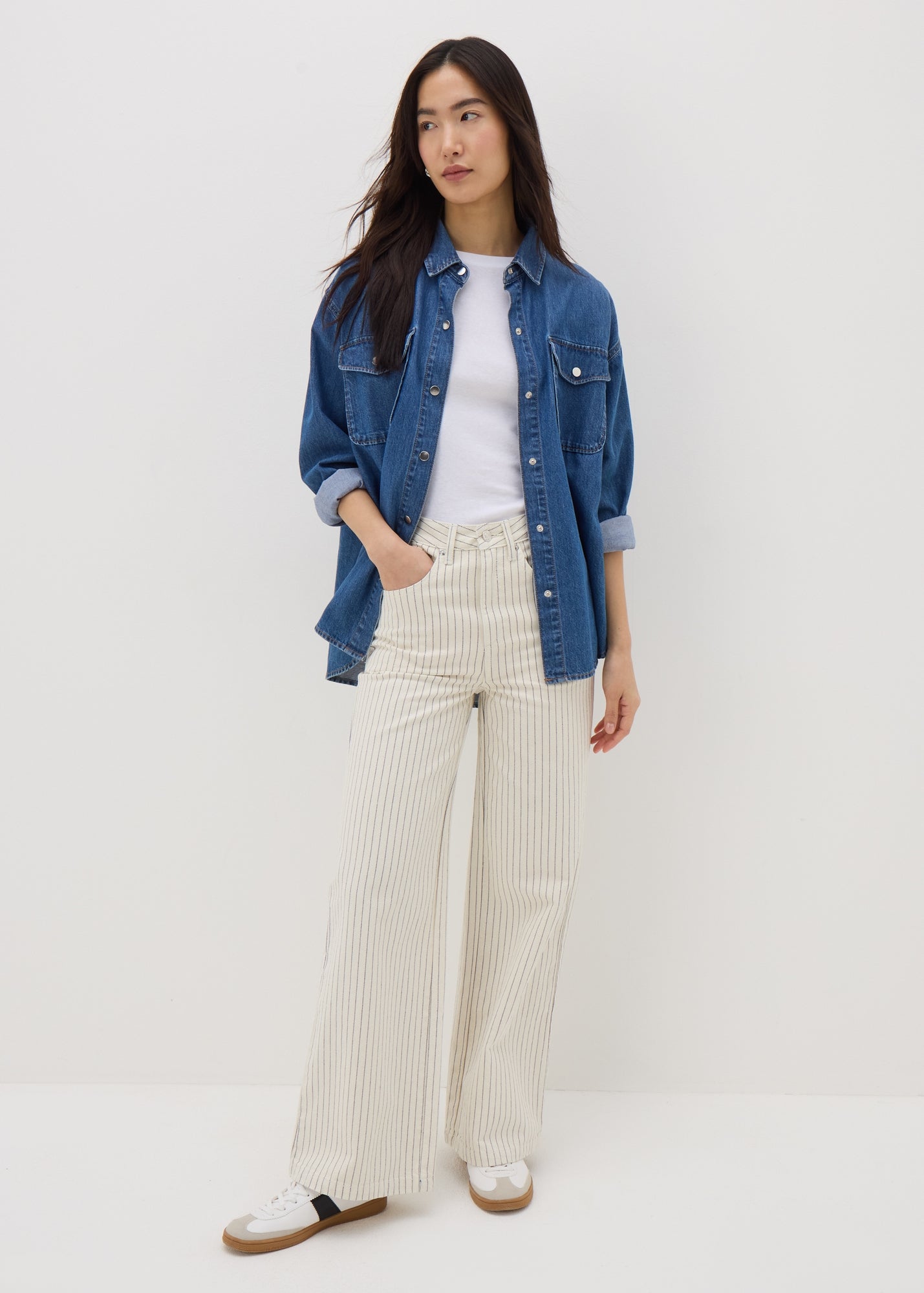 Ecru Stripe Wide Leg Jeans - Size 08 29 leg | Matalan