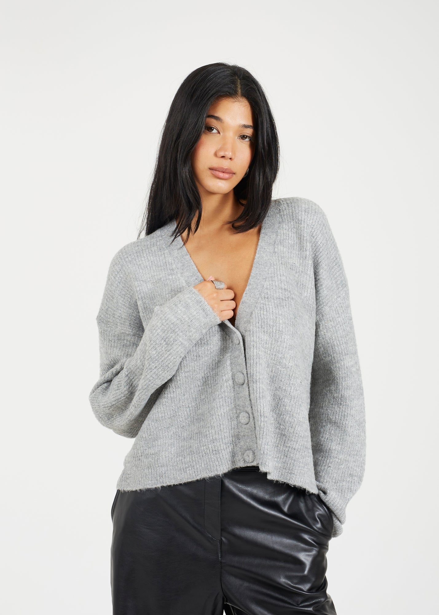 Brave Soul Grey Button Through Soft Knit Cardigan - L | Matalan