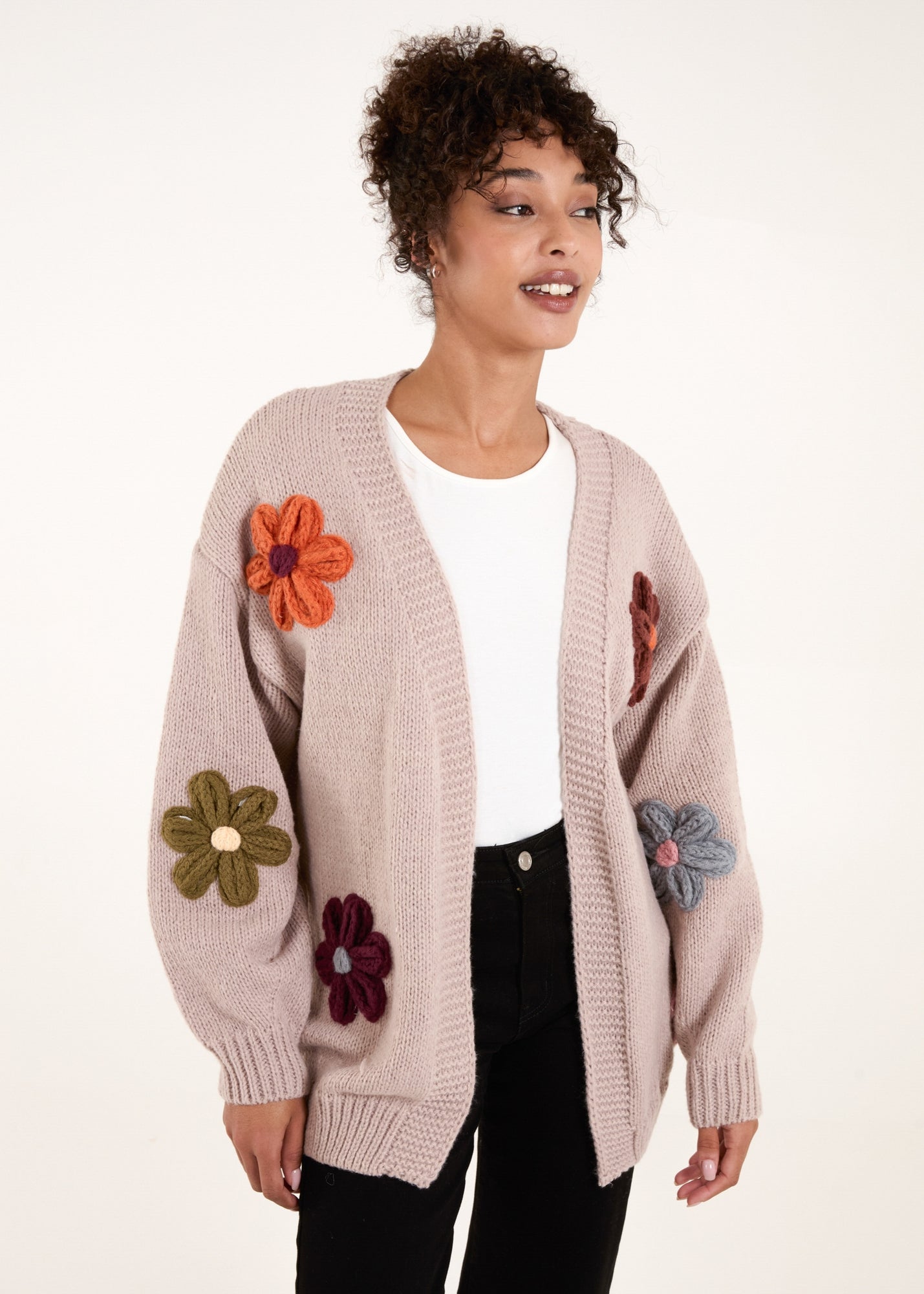 Blue Vanilla Taupe Daisy Flowers Cardigan - S/M | Matalan