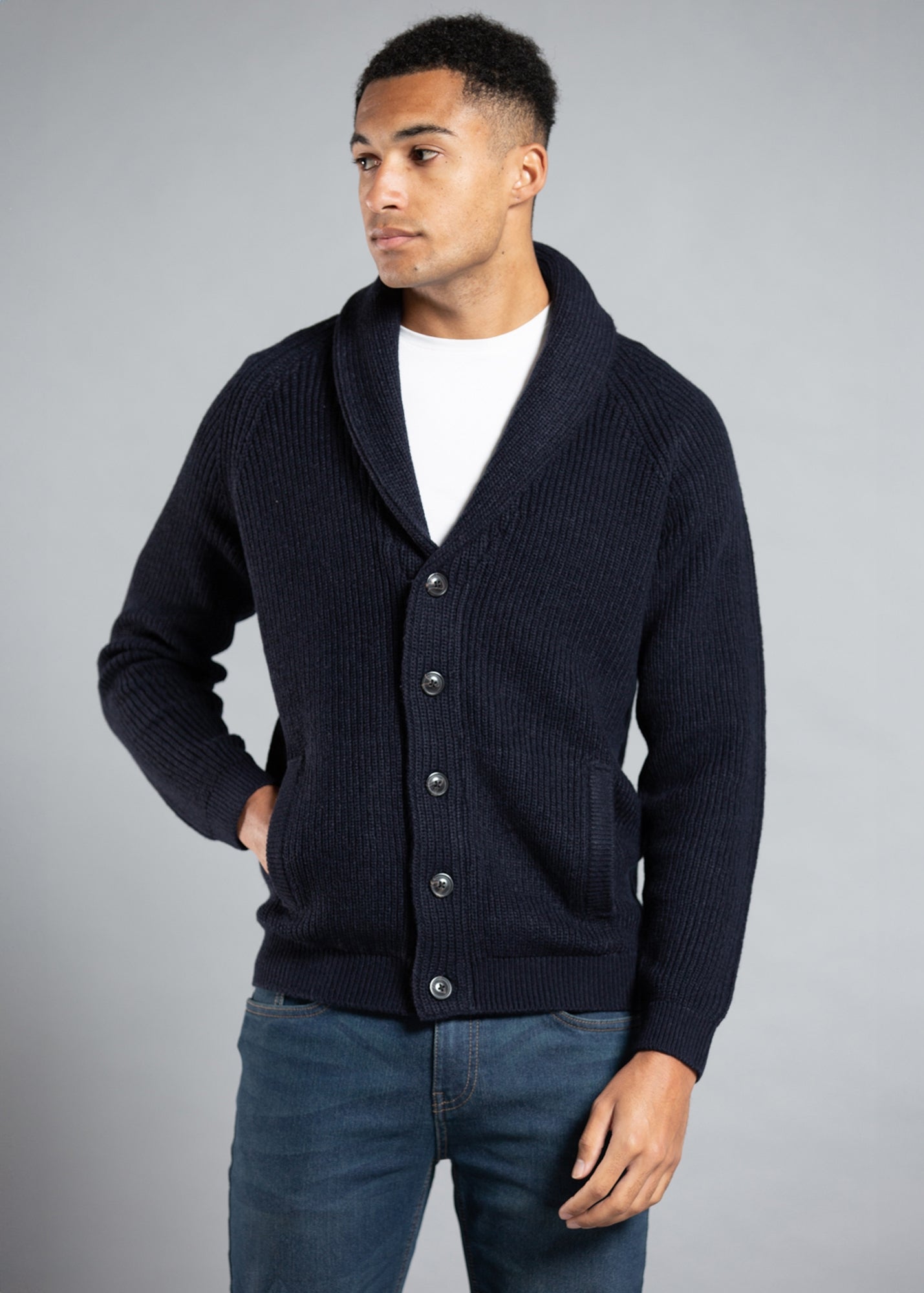 Tokyo Laundry Navy Shawl Neck Ribbed Cardigan - S | Matalan