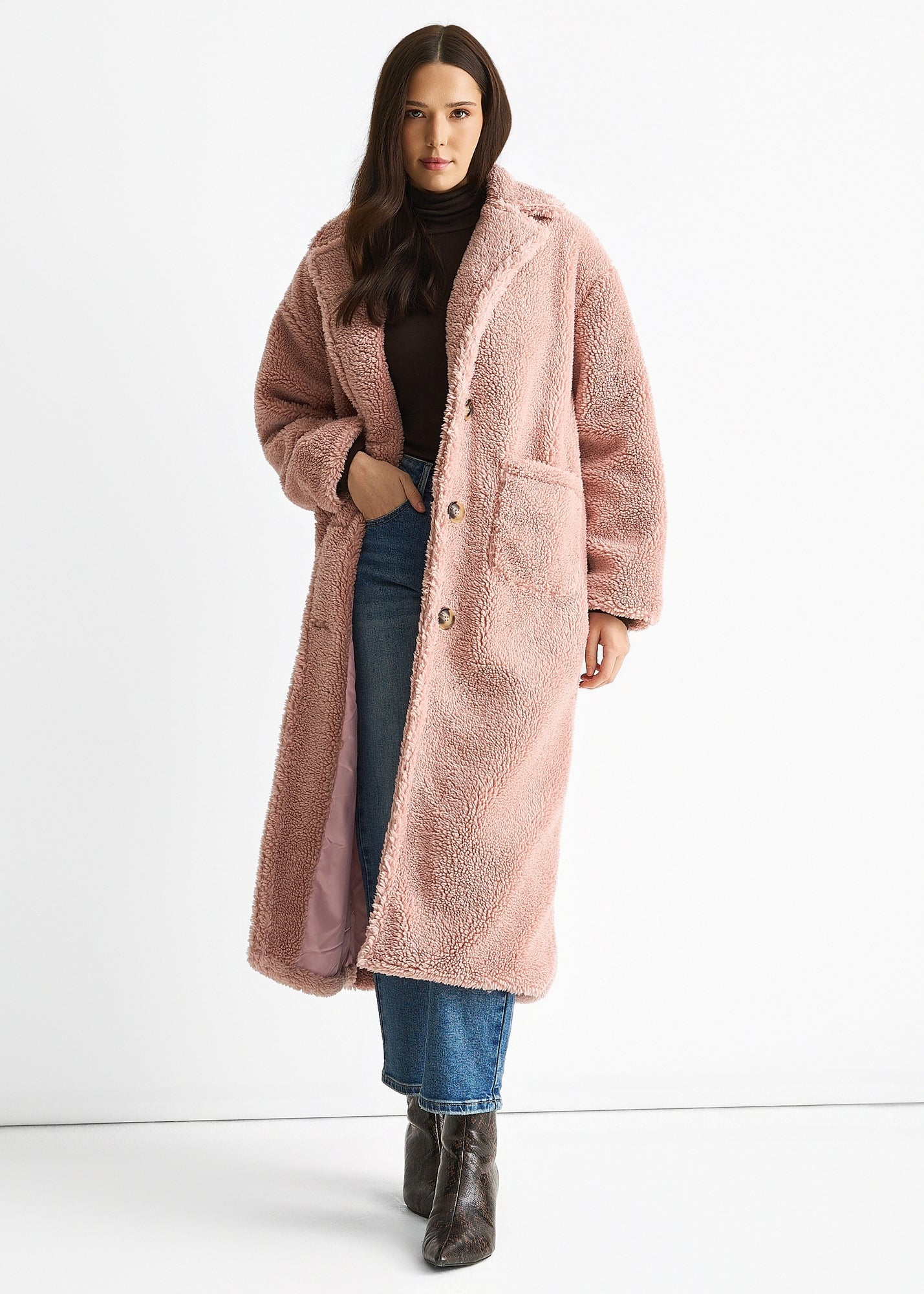 Gini London Blush Longline Teddy Coat - S/M | Matalan