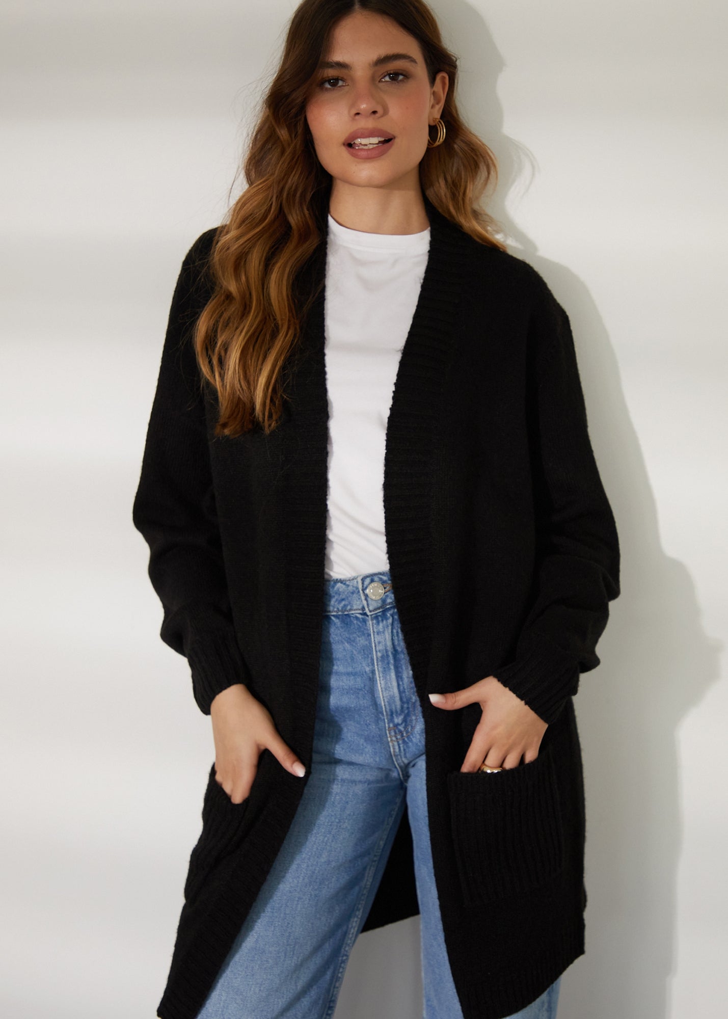 Threadbare Black Ocean Longline Knitted Cardigan - 8 | Matalan