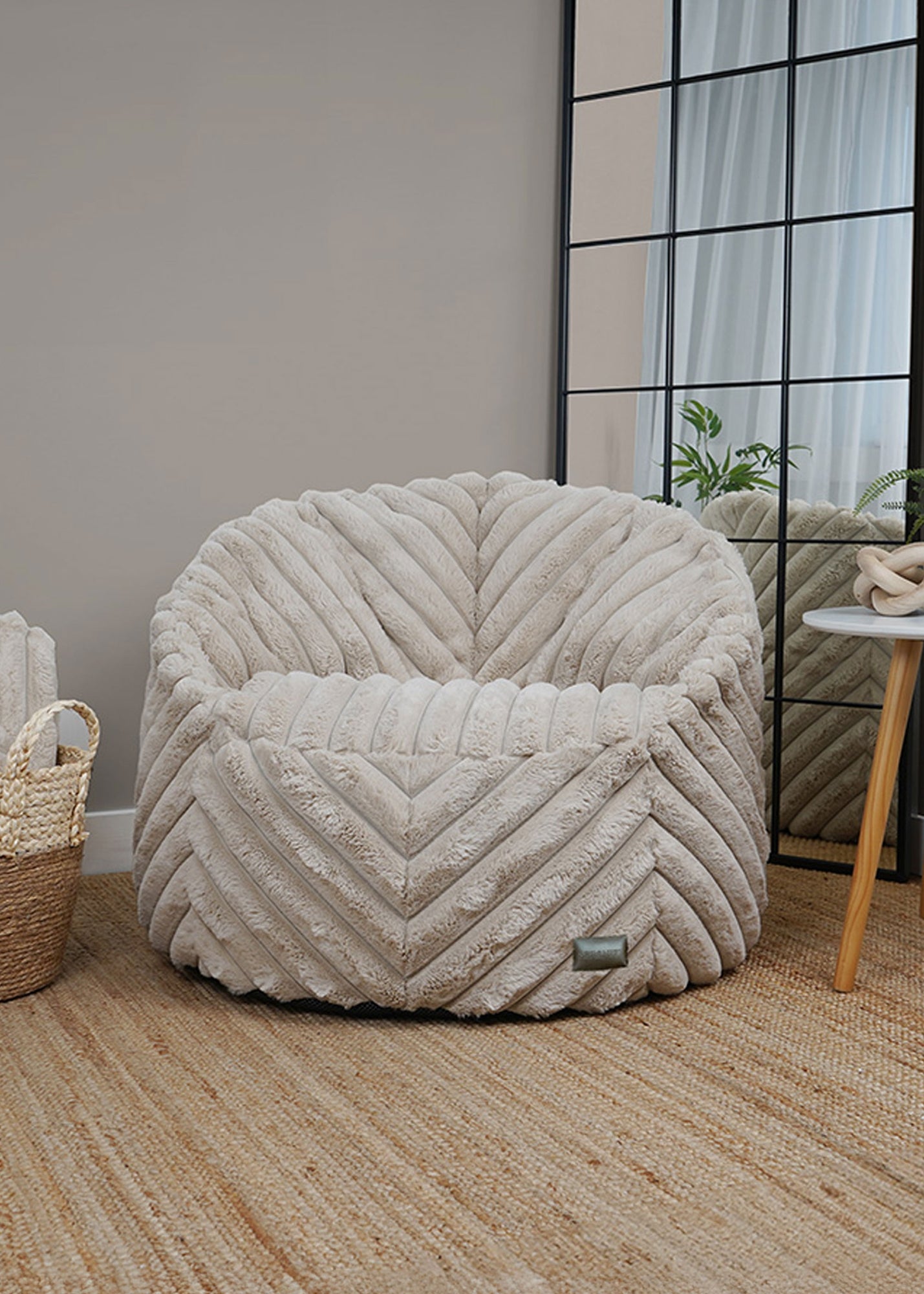 rucomfy Ribbed Faux Fur Zen Chair Cream Beanbag - One Size