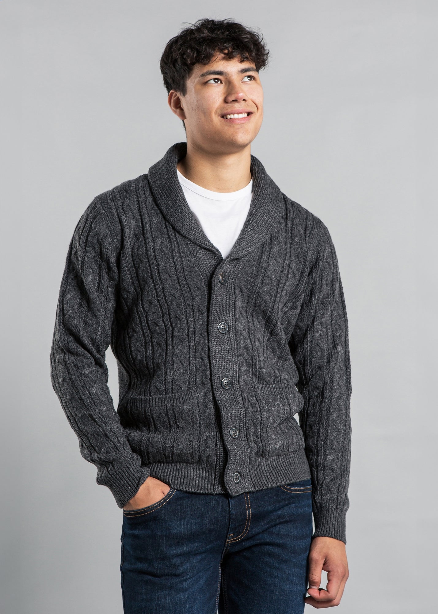 Tokyo Laundry Charcoal Shawl Neck Cable Knit Cardigan - XL | Matalan