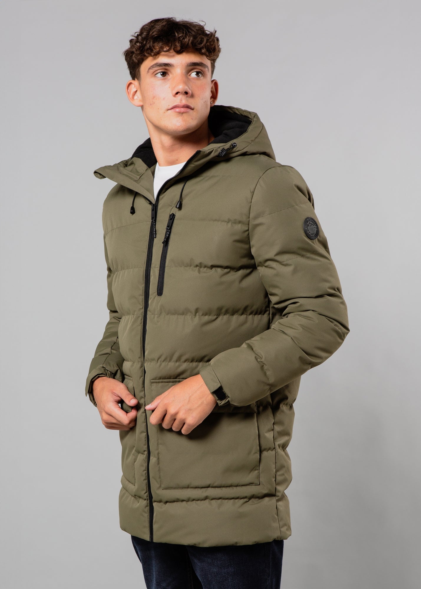 Tokyo Laundry Khaki Hooded Padded Parka Jacket with Toggles - S
