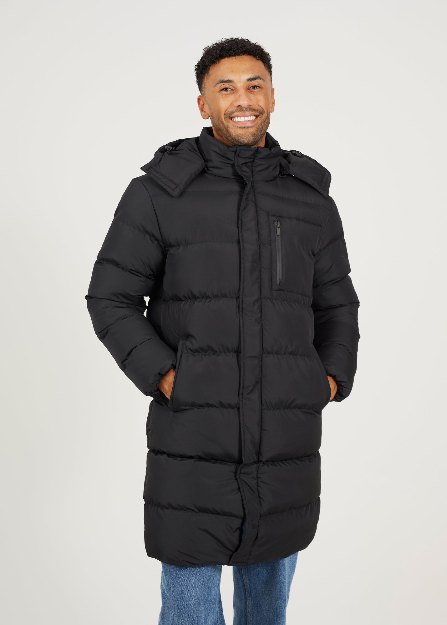 Brave Soul Black Longline Hooded Padded Puffer Jacket - M | Matalan