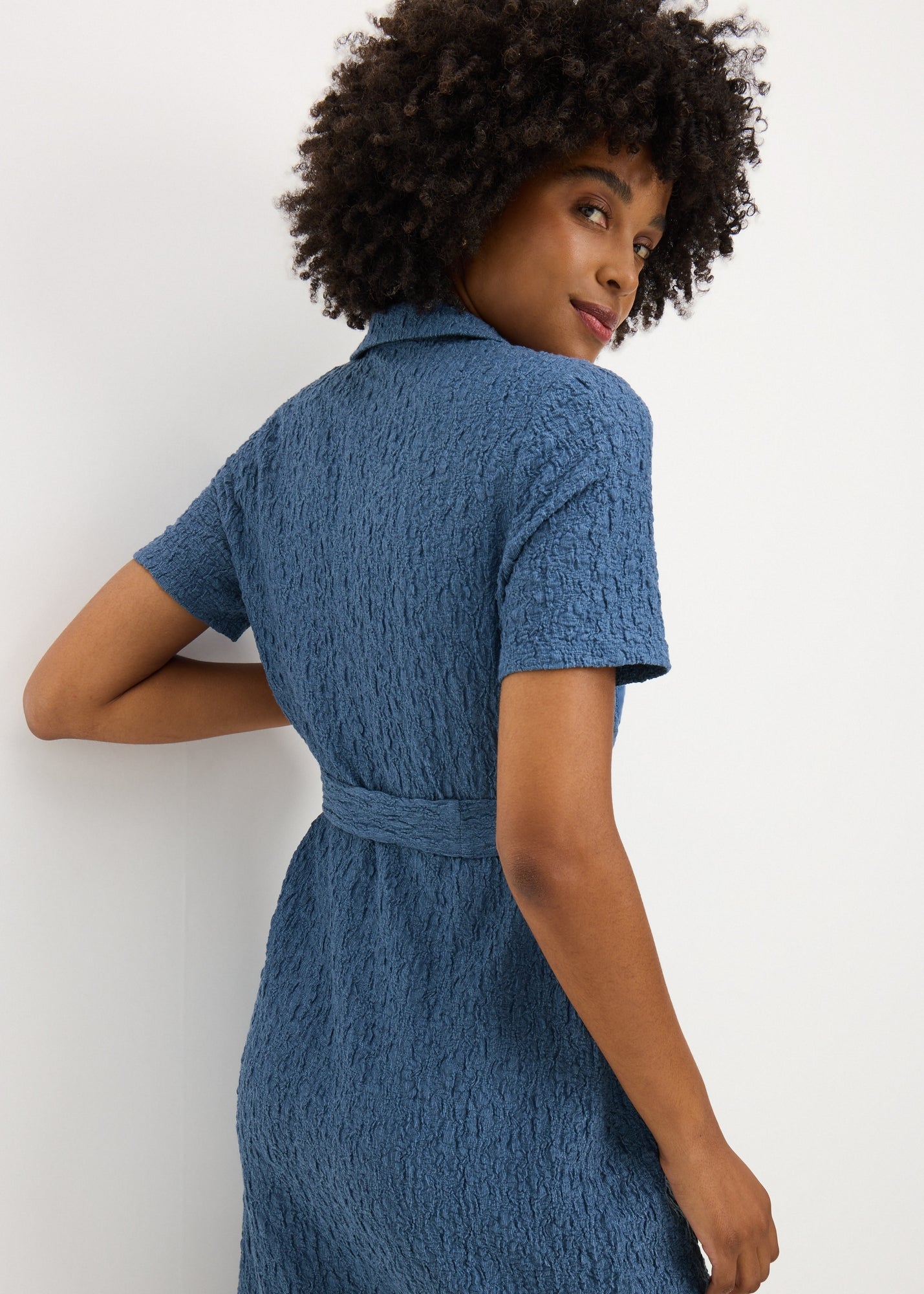 white christmas dresses Yumi Blue Chambray Denim Midi Dress With Embroidery And Puff Sleeves – The  Oxygen Lifestyle main image 1