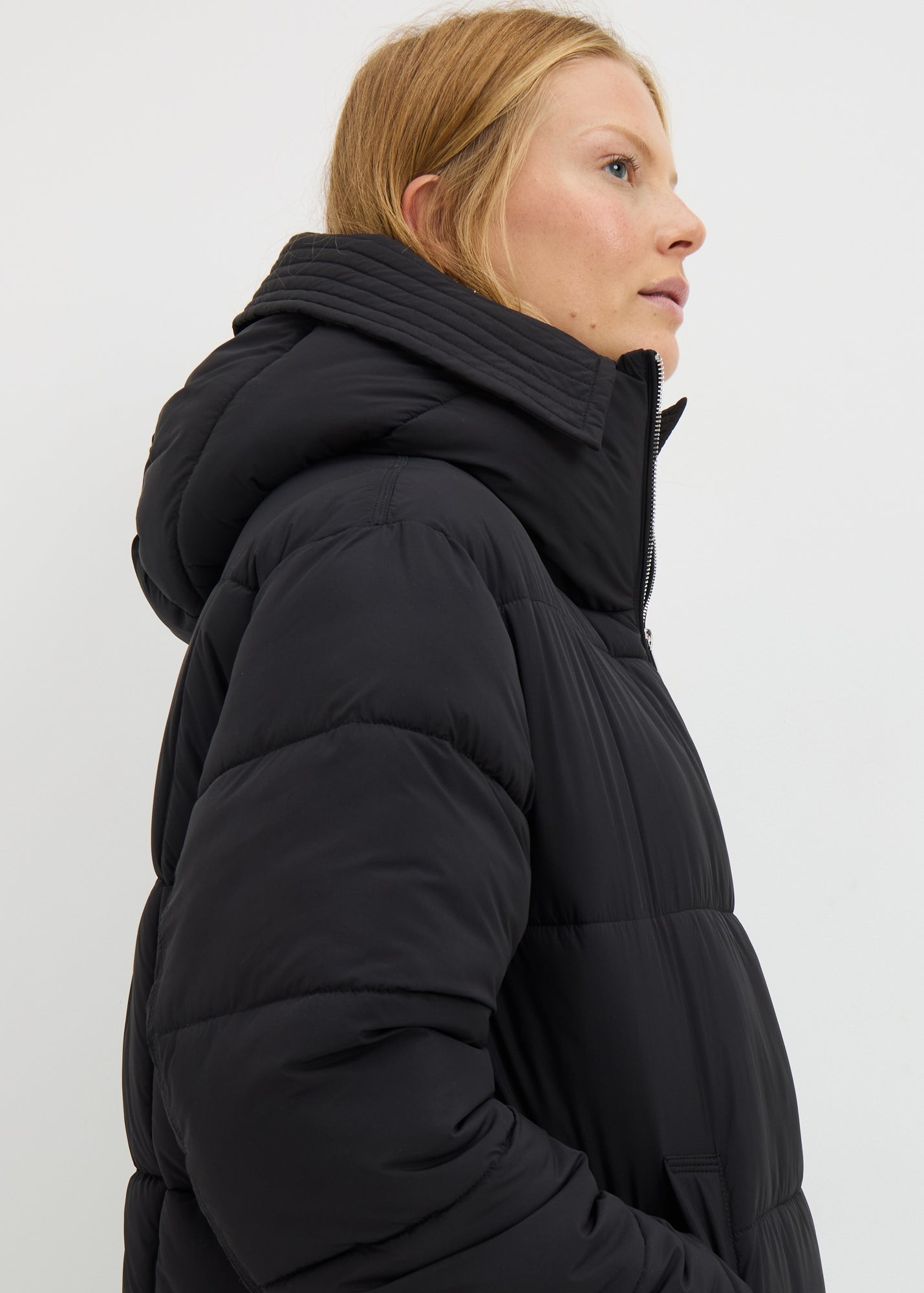 Black Funnel Neck Showerproof Padded Mid Length Coat - XS | Matalan