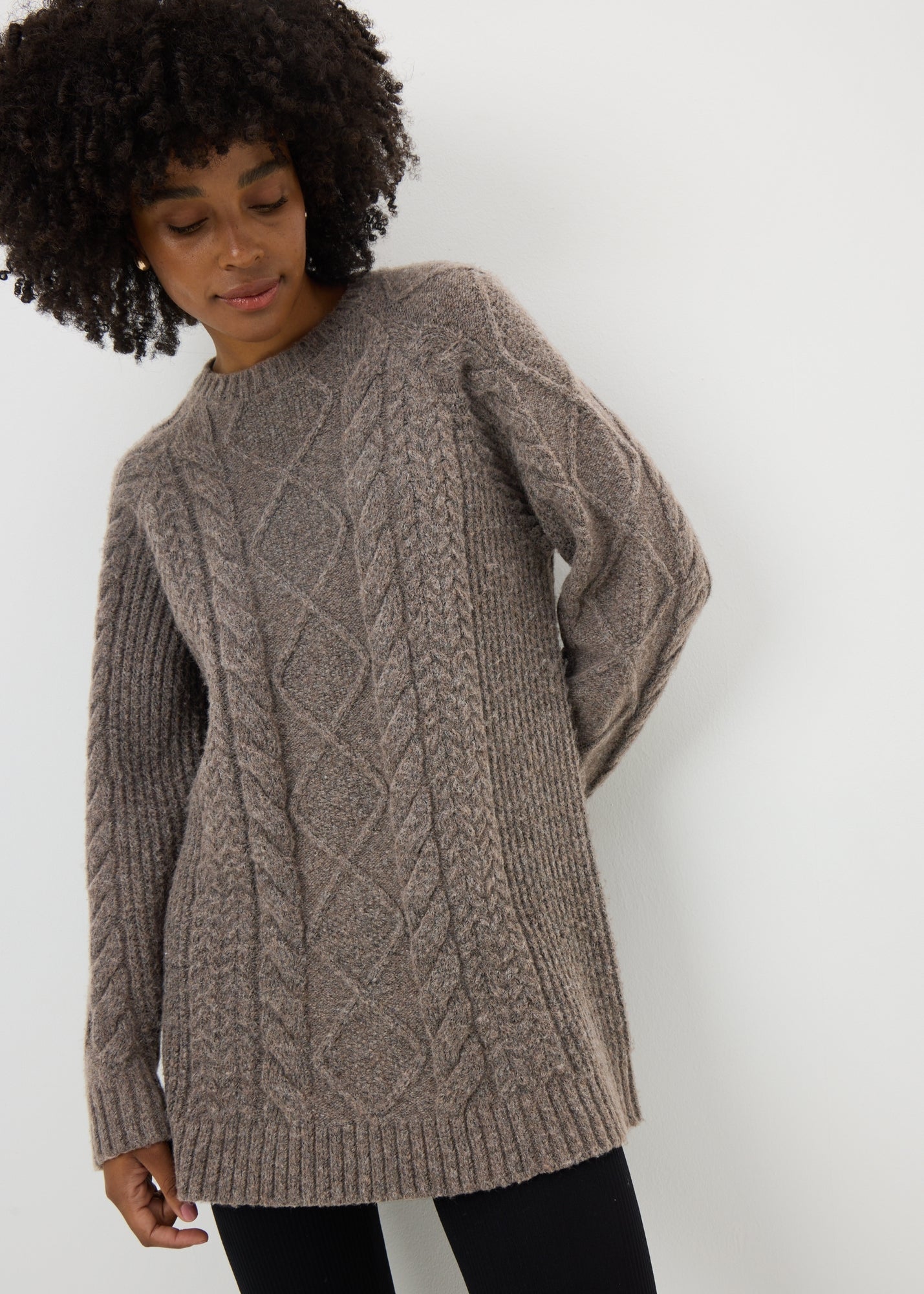 Brown Cable Knit Jumper - XS | Matalan