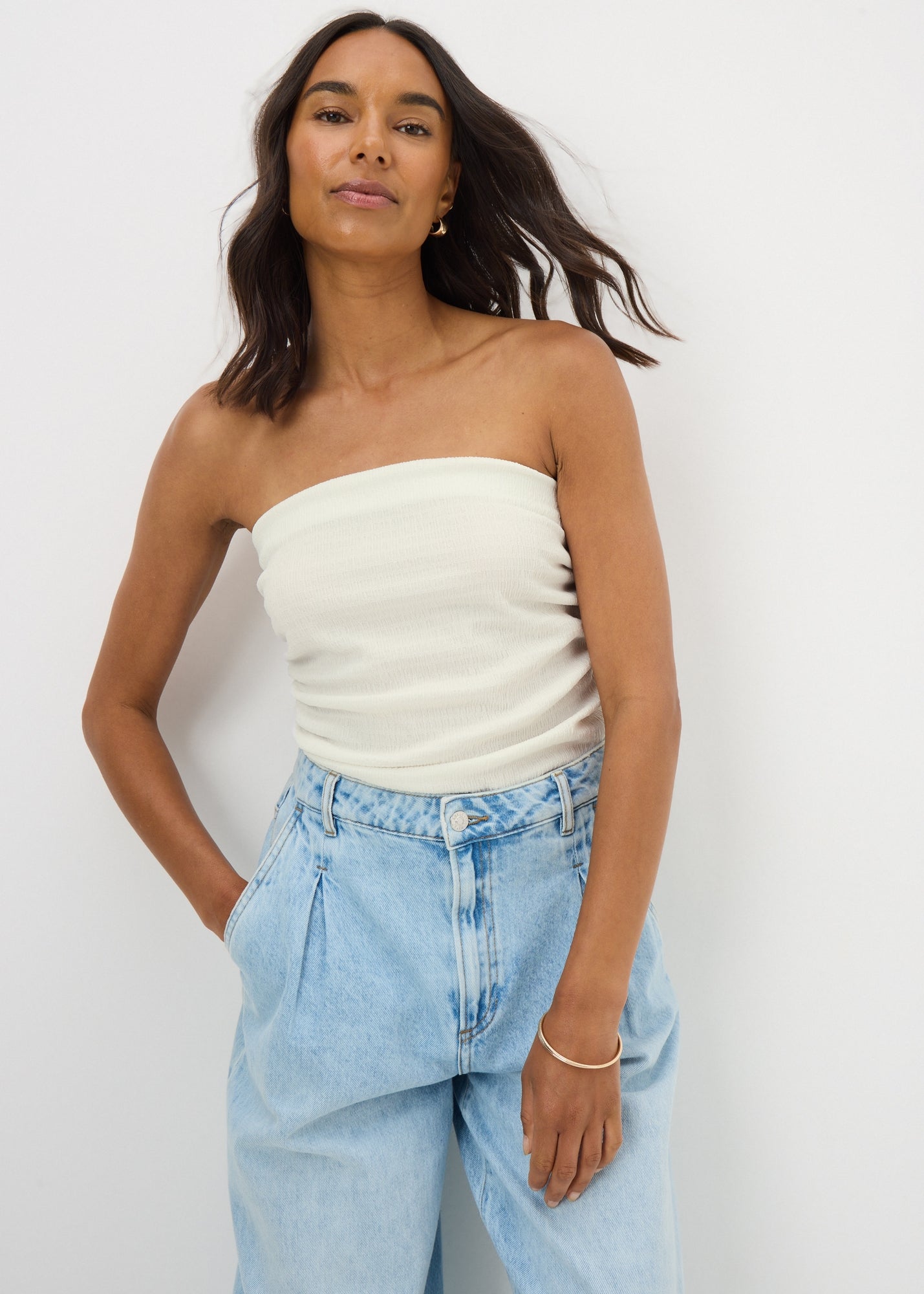 Cream Textured Bandeau - S | Matalan