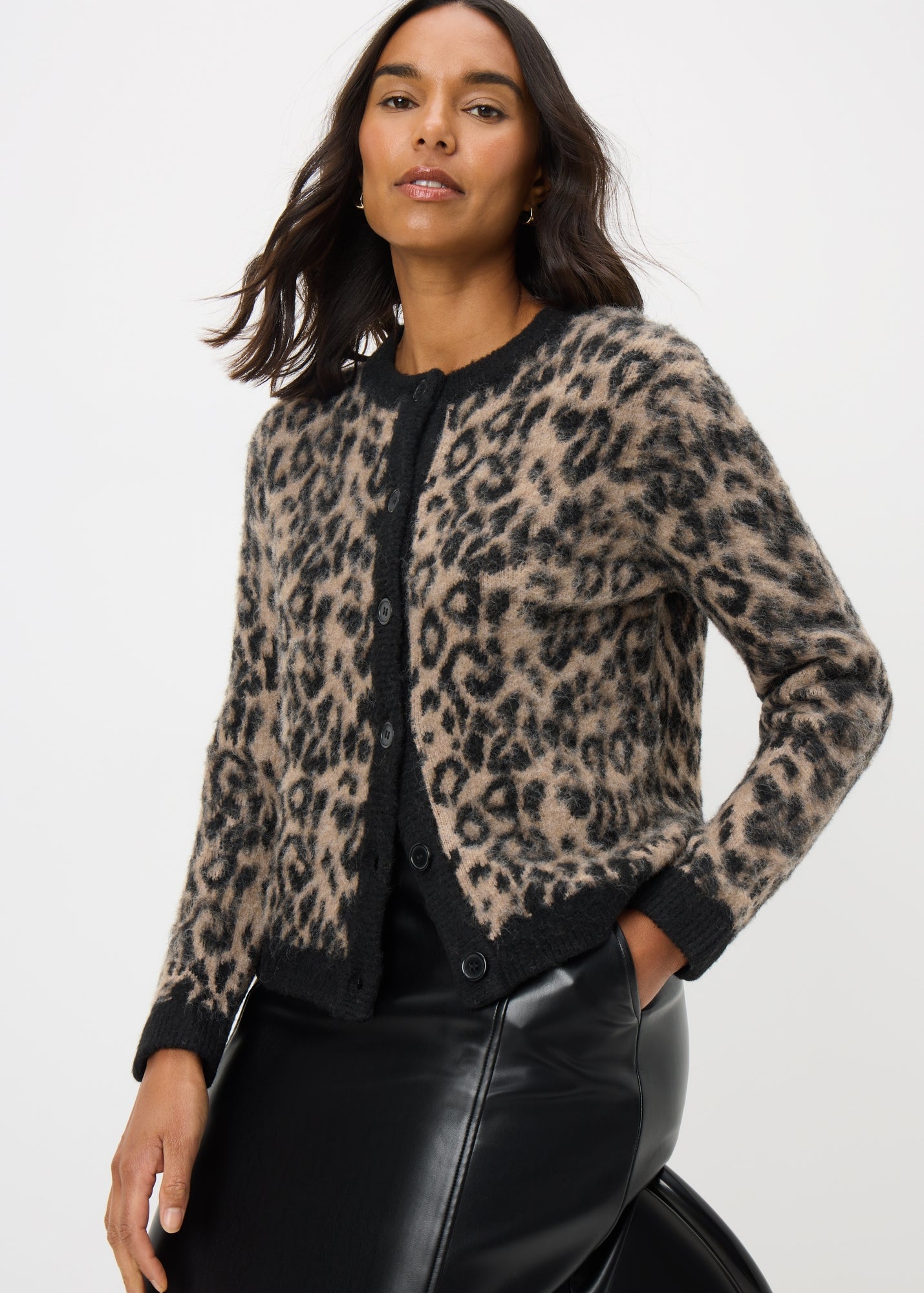Brown Animal Print Jacquard Cardigan - XS | Matalan