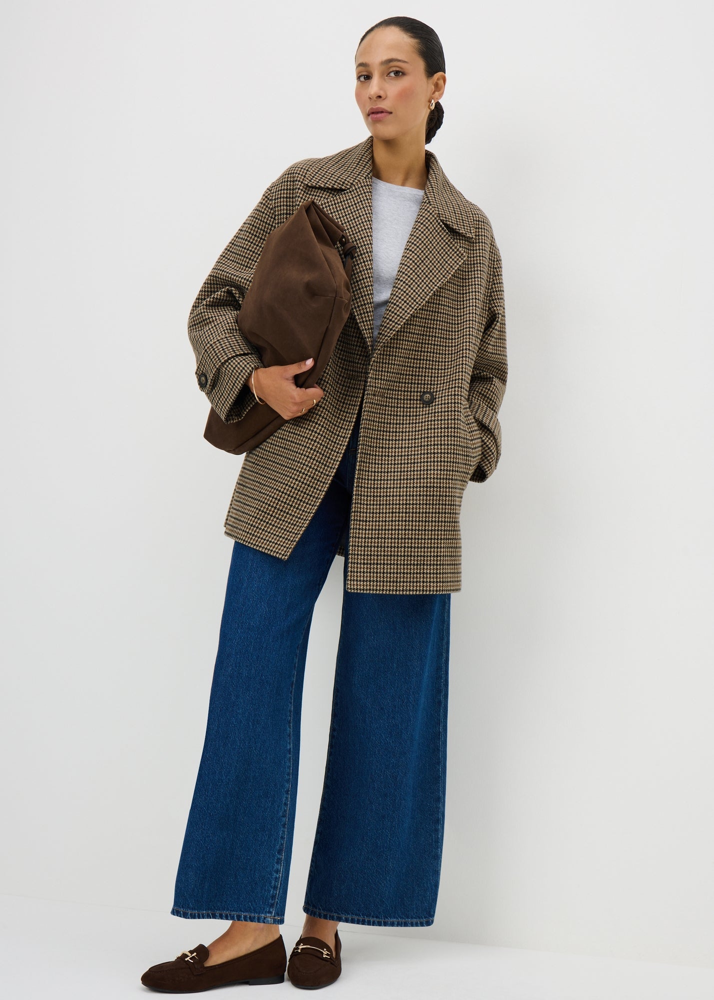 Brown Check Pea Coat - 8 | Matalan