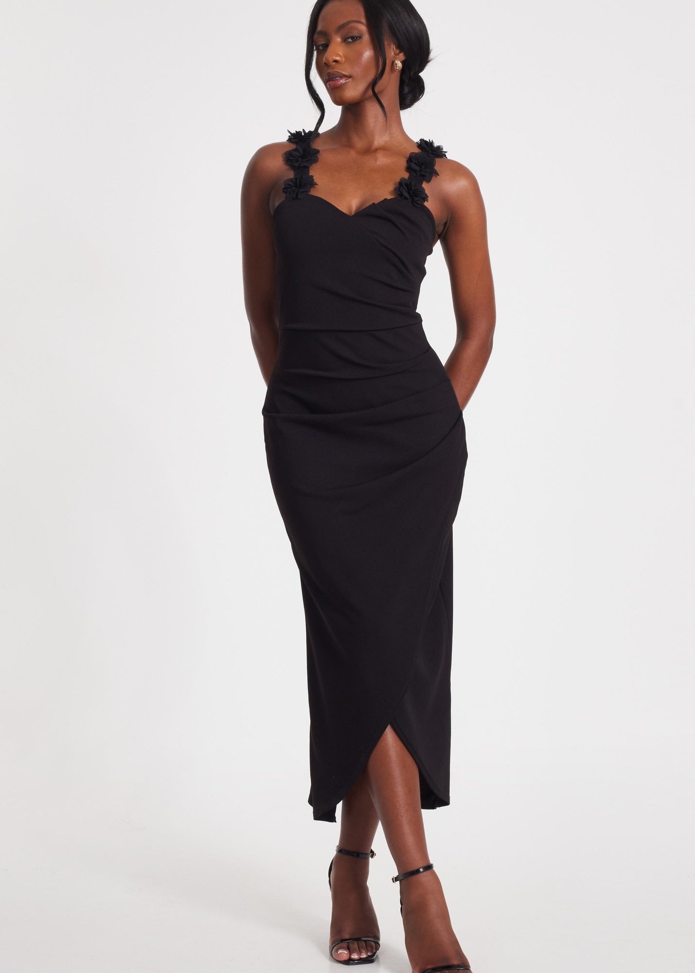 Quiz Black Floral Trim Midaxi Dress - 012