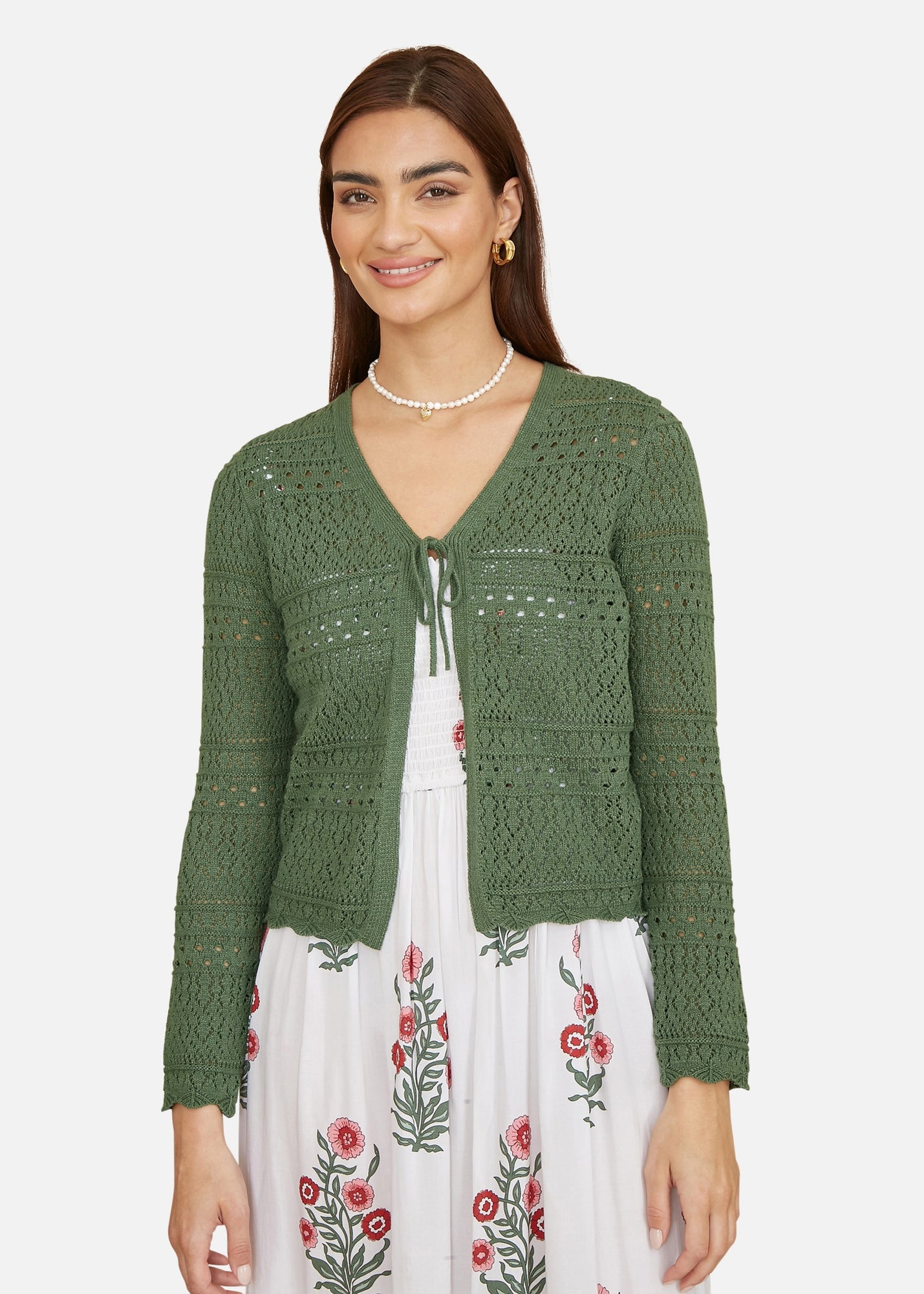 Yumi Green Twist Knit Button Up Cardigan - L | Matalan