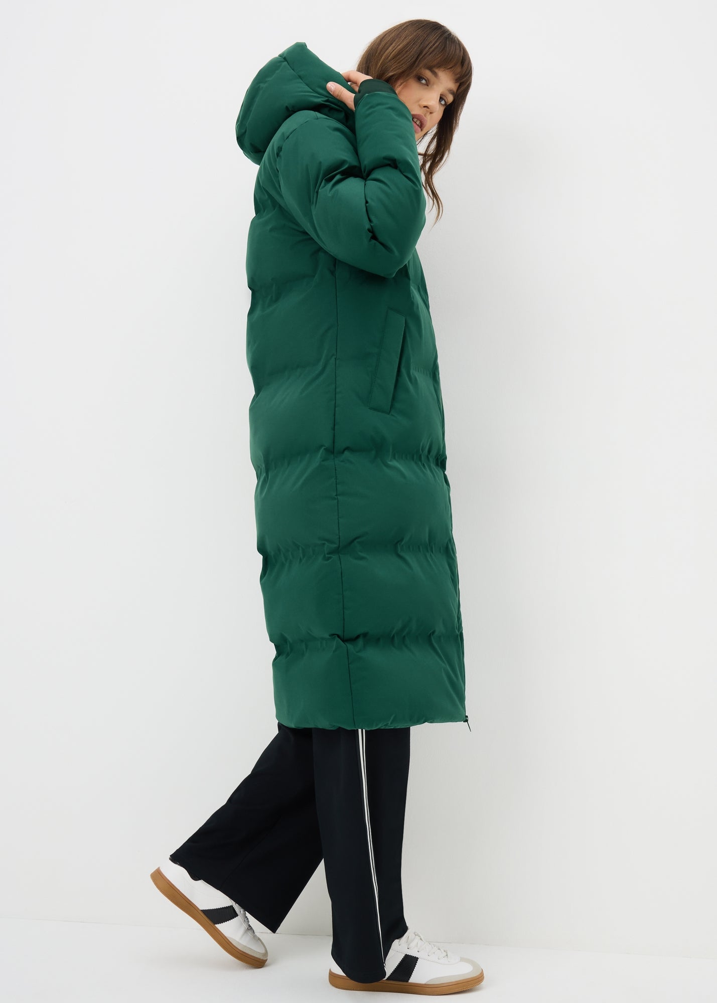 Black Funnel Neck Showerproof Padded Mid Length Coat - XS | Matalan