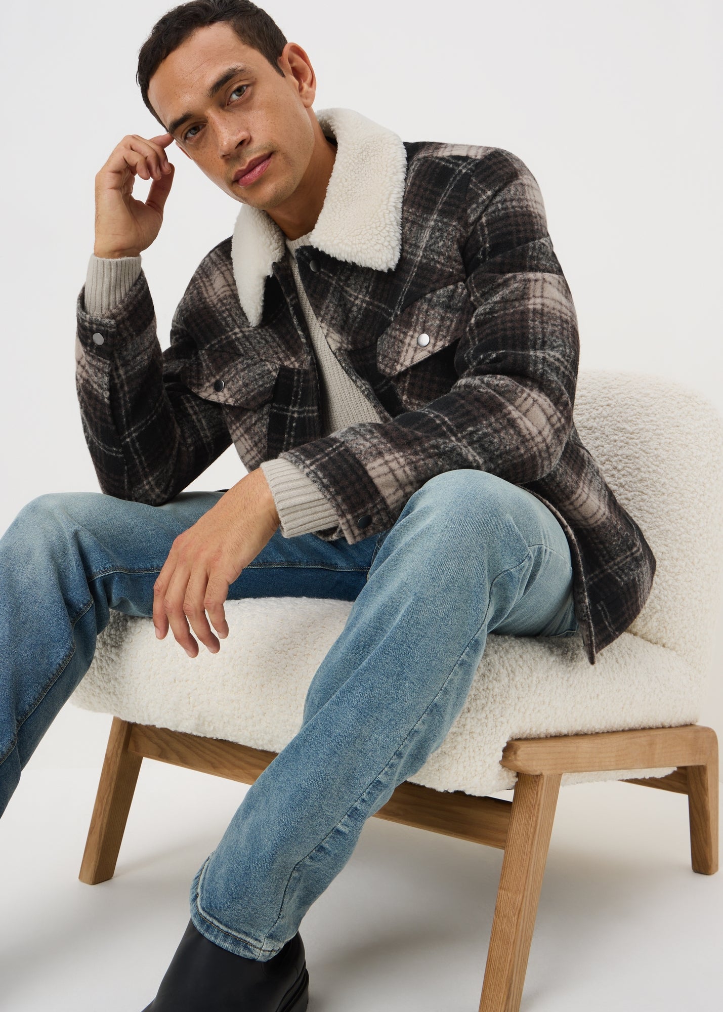 Brown Check Trucker Jacket - S | Matalan
