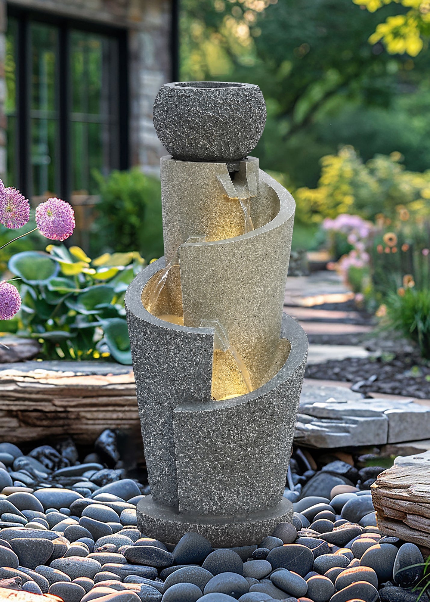 Charles Bentley Seine Cascading Water Feature (H66.5cm x W28cm x D28cm ...