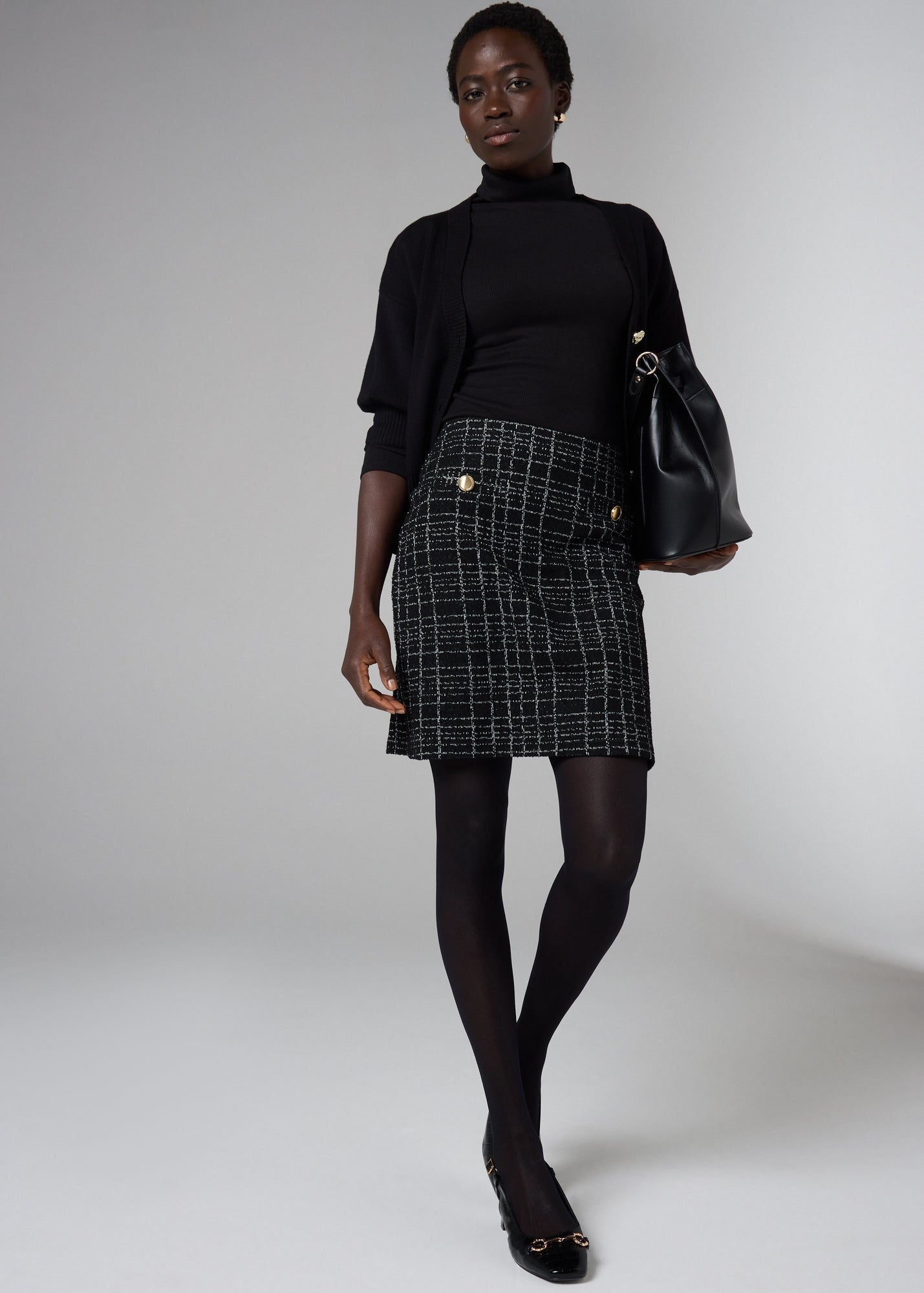 Et Vous Black Boucle Check Skirt - 8 | Matalan