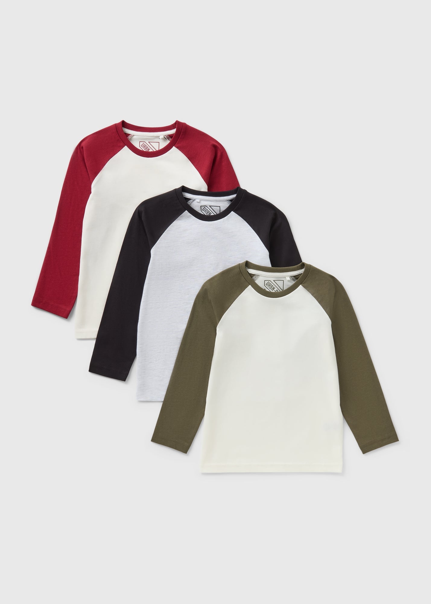 3 Pack Multicolour Raglan Long Sleeve Tops (7-15yrs) - 7 Yrs | Matalan