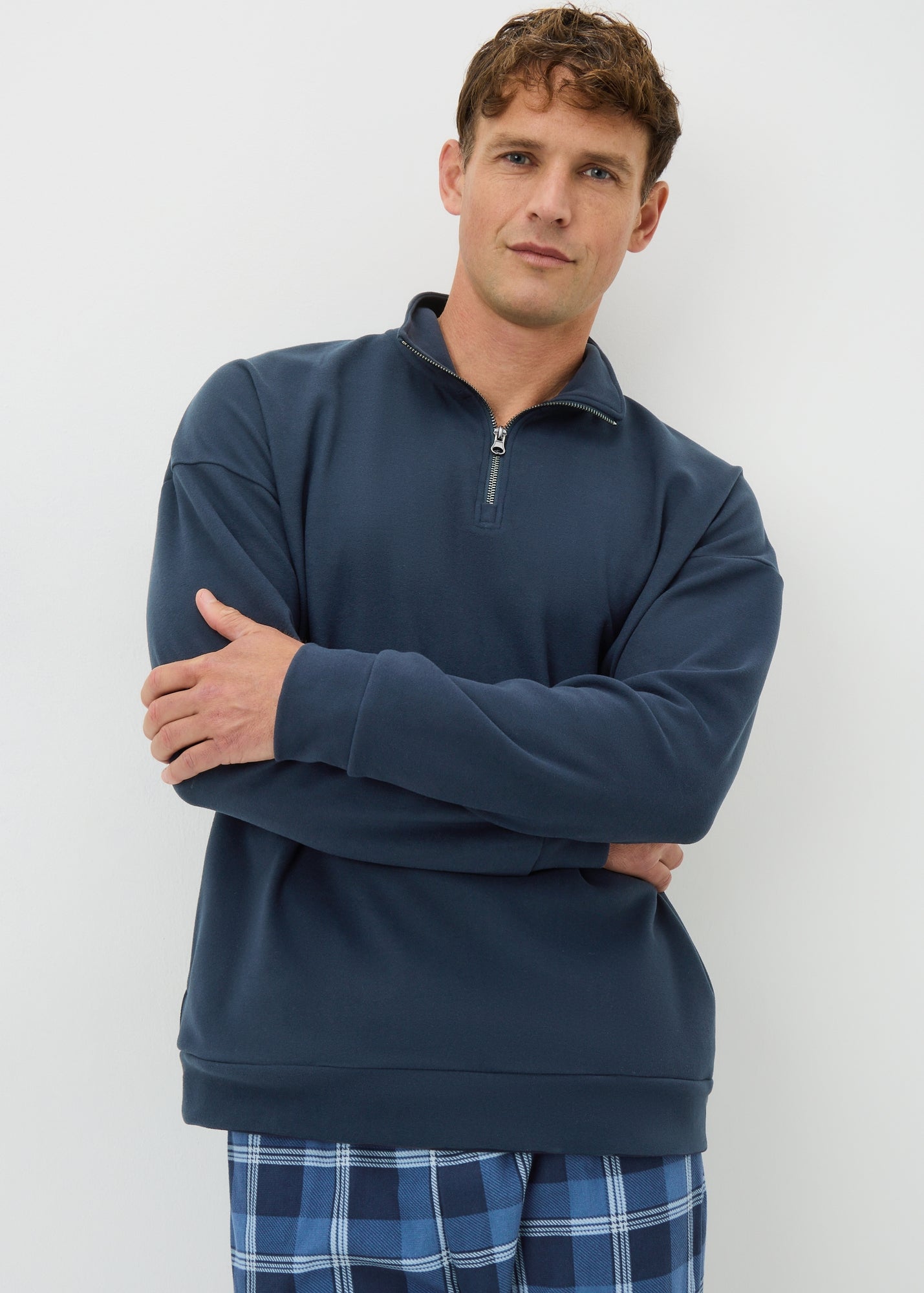 Navy Microfleece Quarter Zip - Small | Matalan