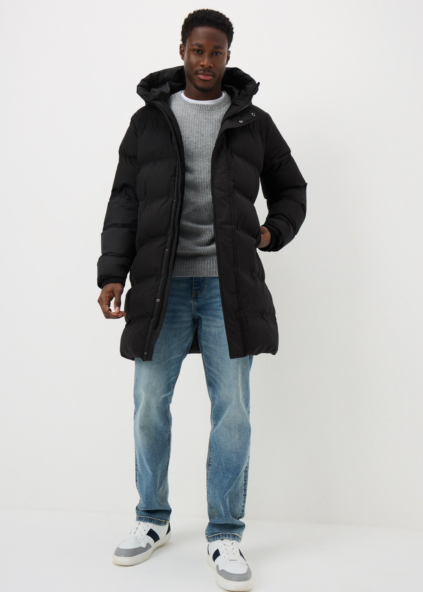 Black Longline Puffa Coat - S | Matalan