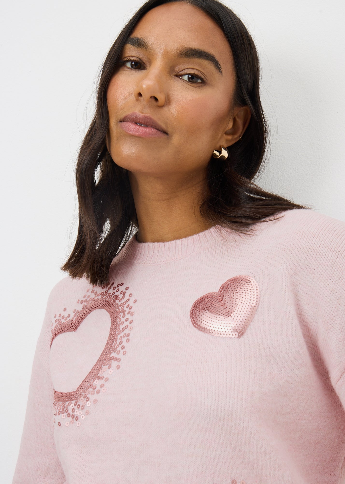 Light Pink Sequin Heart Jumper - XS | Matalan