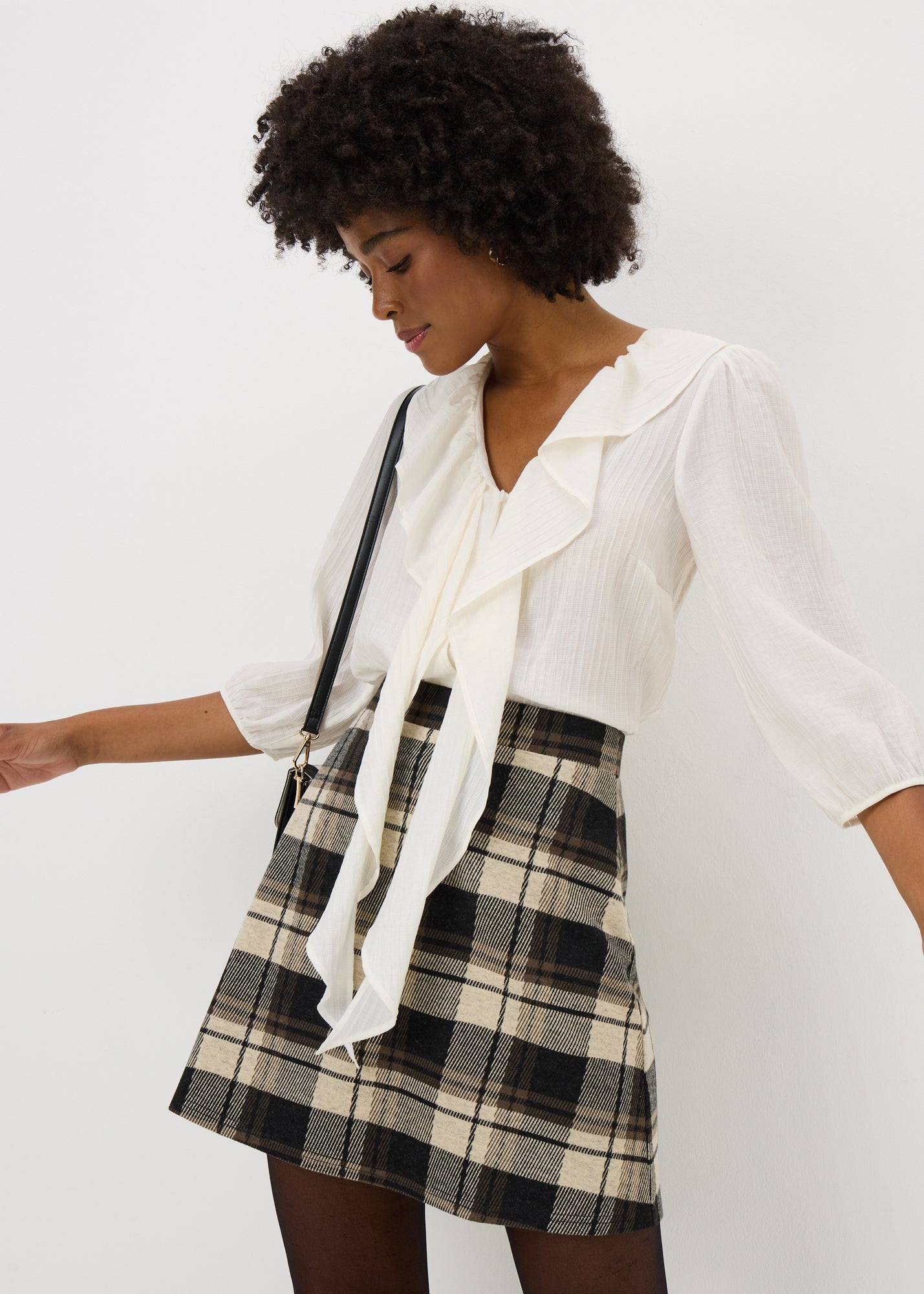 Black Check Flare Mini Skirt - 8 | Matalan
