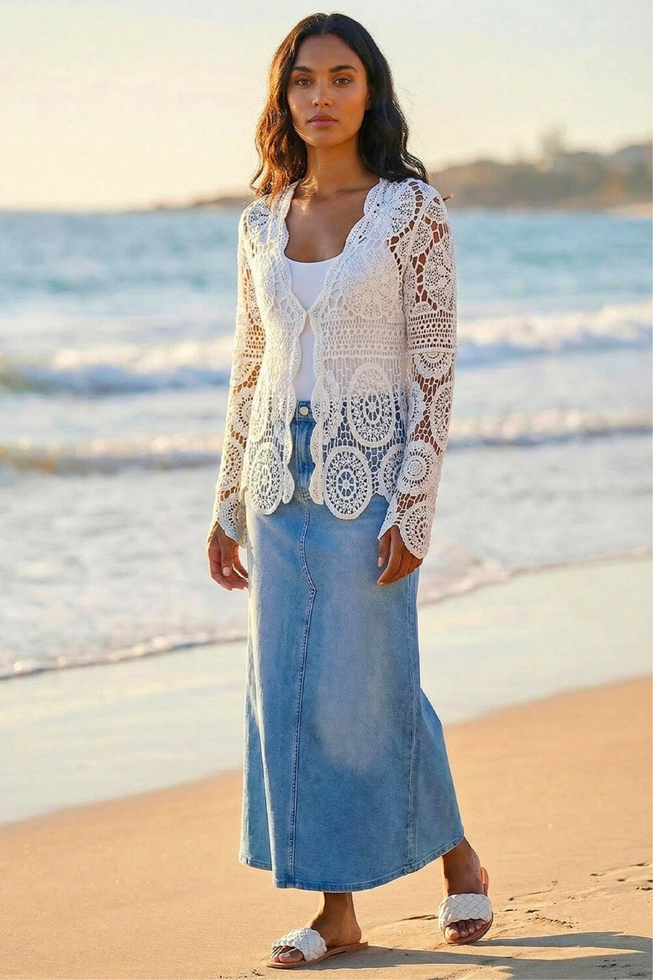 Blue Vanilla Navy Crochet Tie Front Cardigan - M/L | Matalan