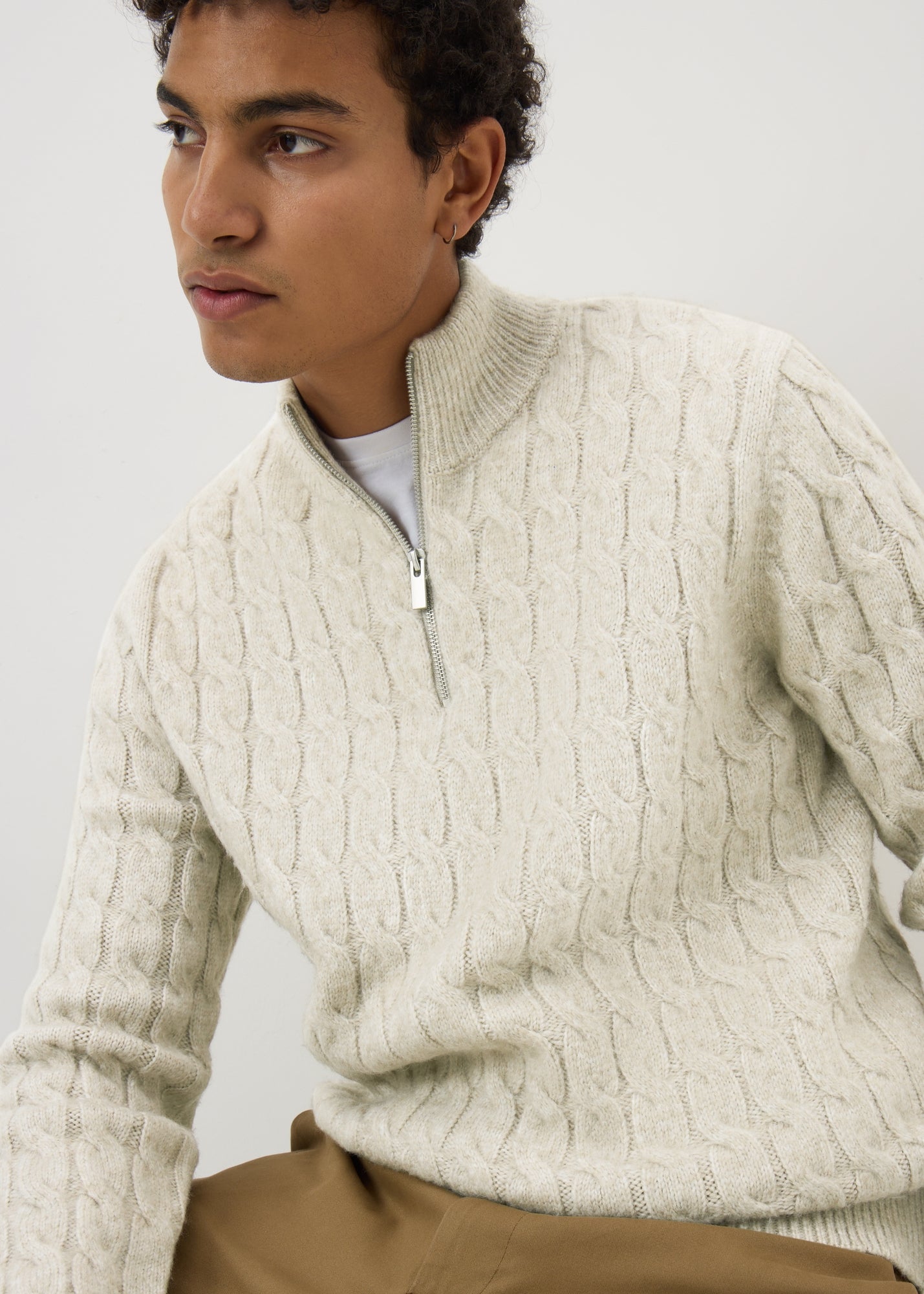 Cream Cosy Cable 1/4 Zip Jumper - S | Matalan