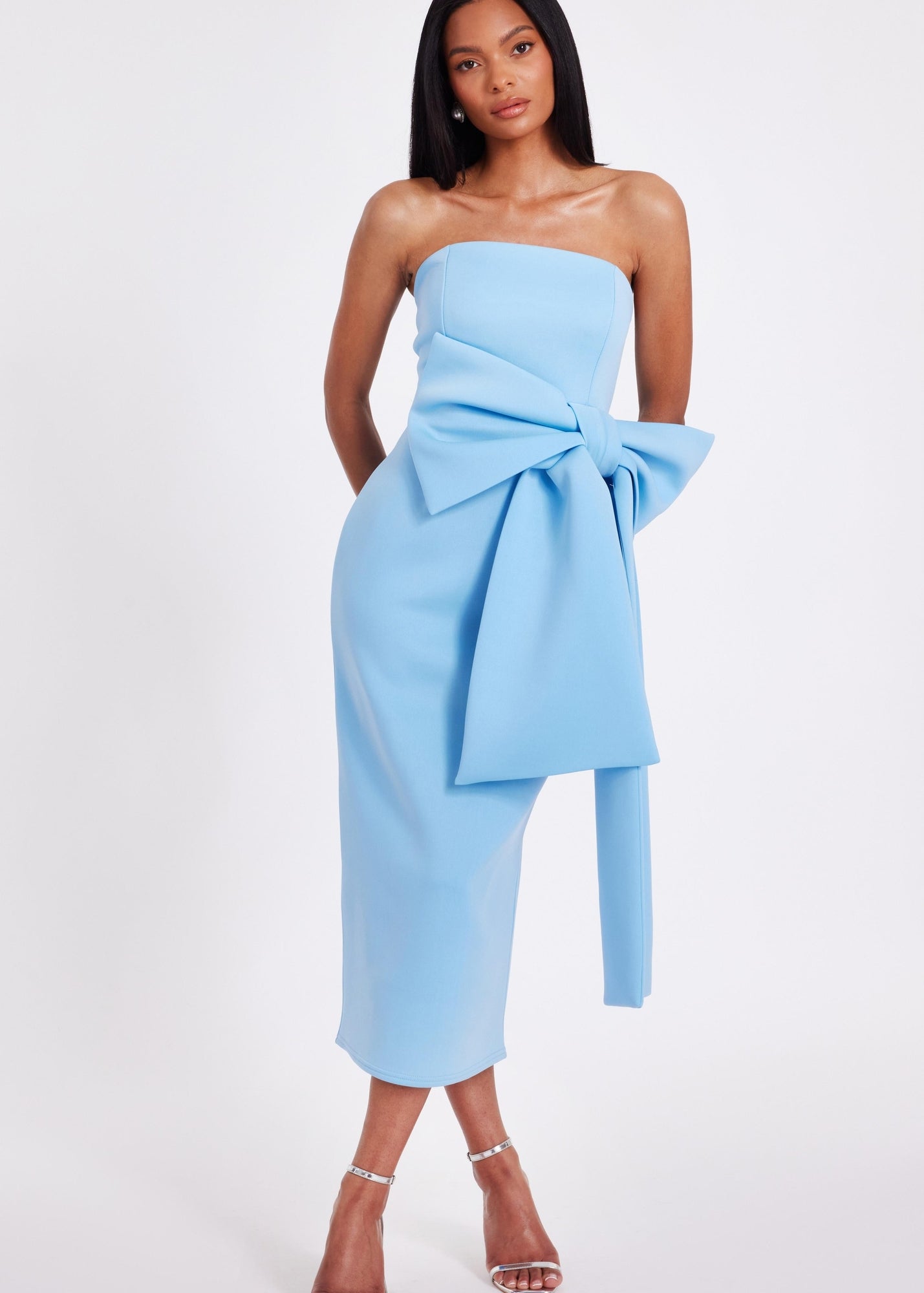 Quiz Blue Strapless Bow Midi Dress - 6 | Matalan