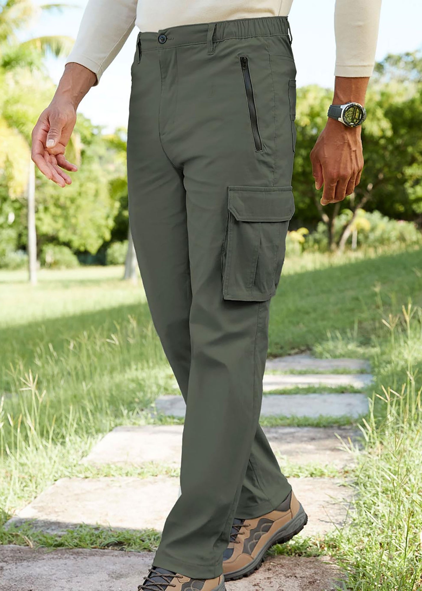 Cotton Traders Forest Green Quick Dry Stretch Action Trousers - 32