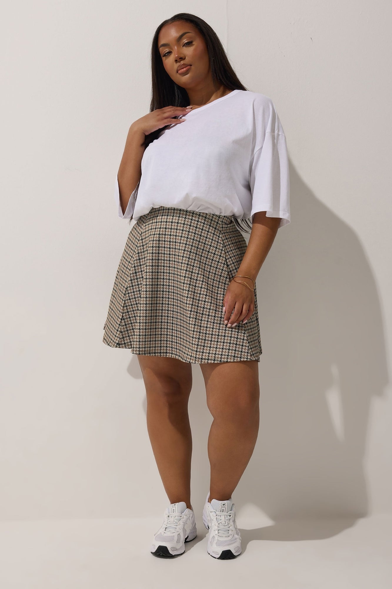 Yours Limited Collection Curve Brown Dogtooth Check Skirt - 014