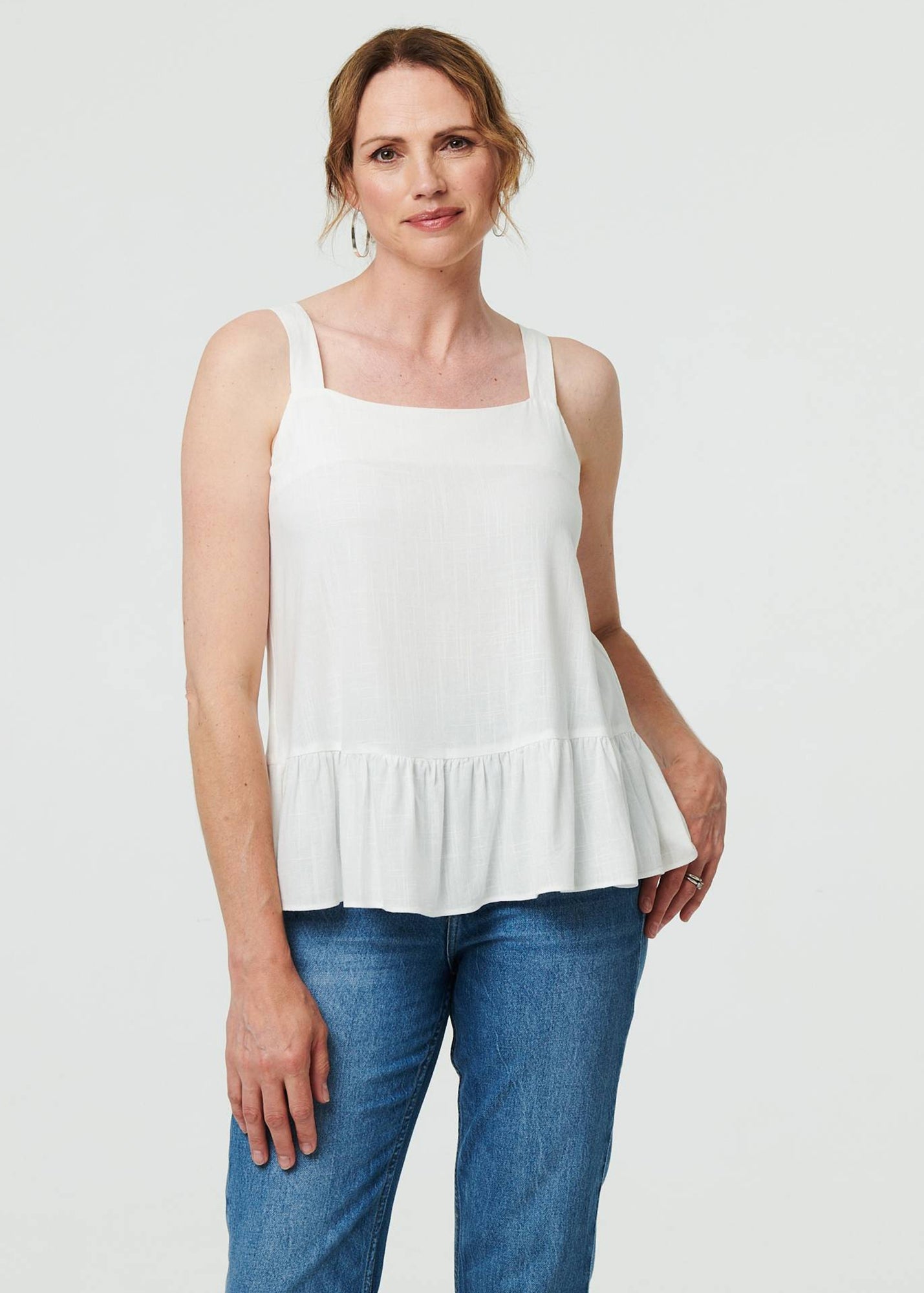 Izabel London White Frill Hem Sleeveless Wide Strap Top - Size 14