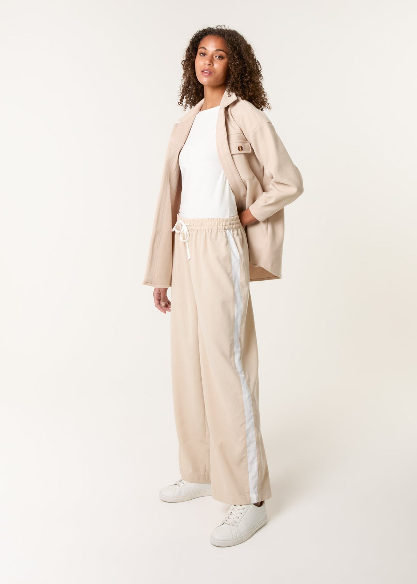 PixieGirl Petite Mocha Brown Side Stripe Wide Leg Trousers - Size