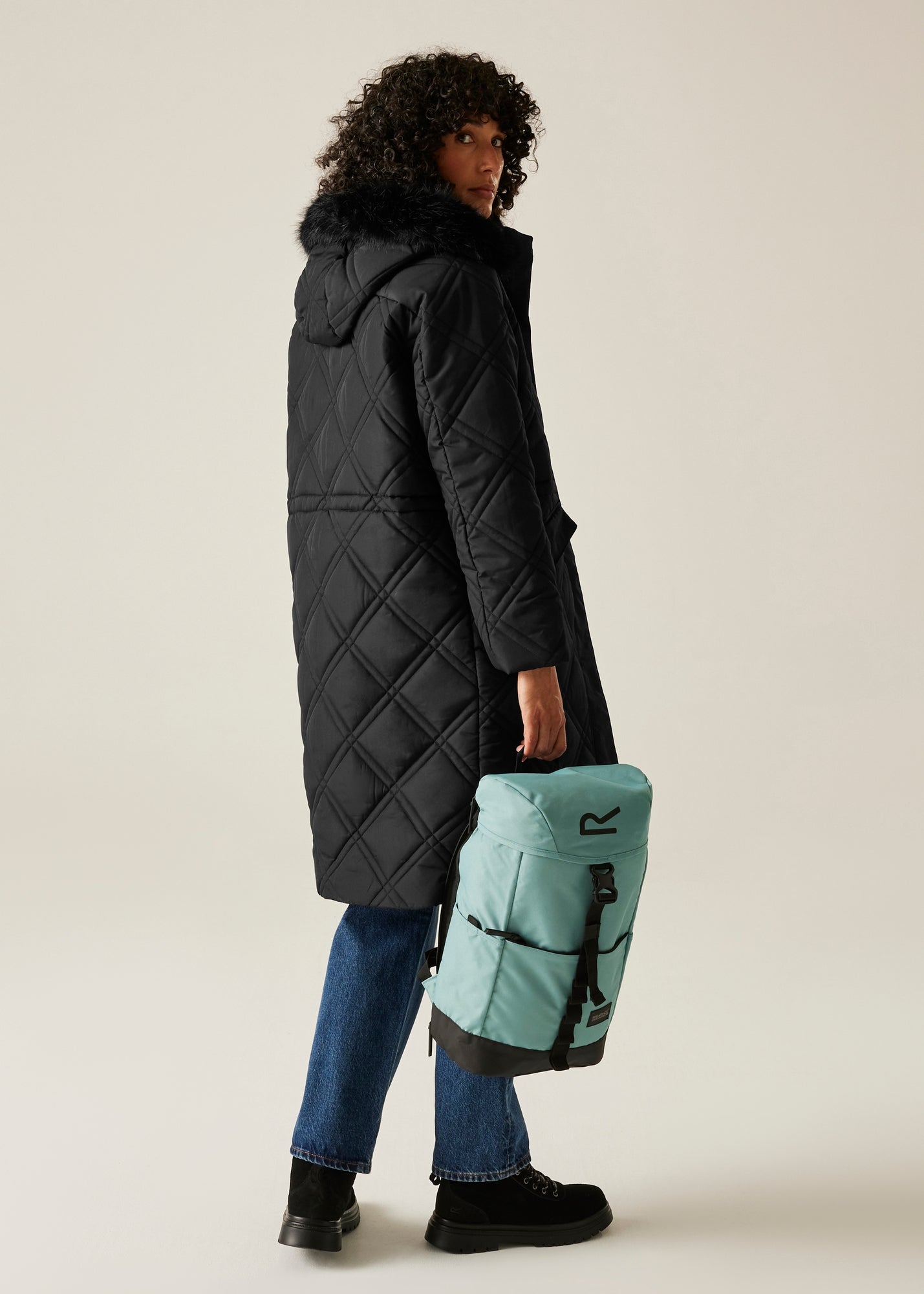 Black Funnel Neck Showerproof Padded Mid Length Coat - XS | Matalan