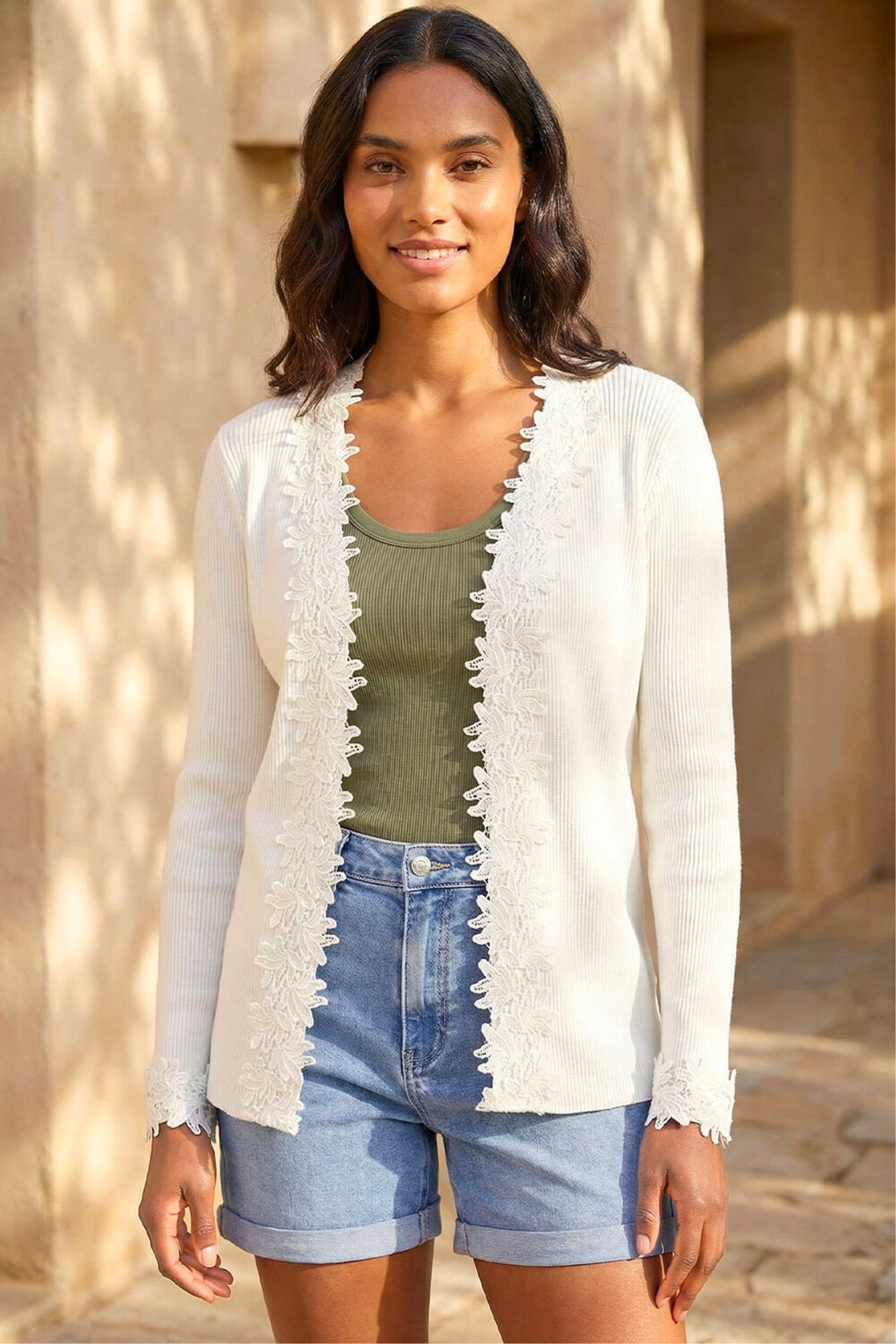 Yumi Camel Cardigan With Detachable Fur Collar Trim - S/M
