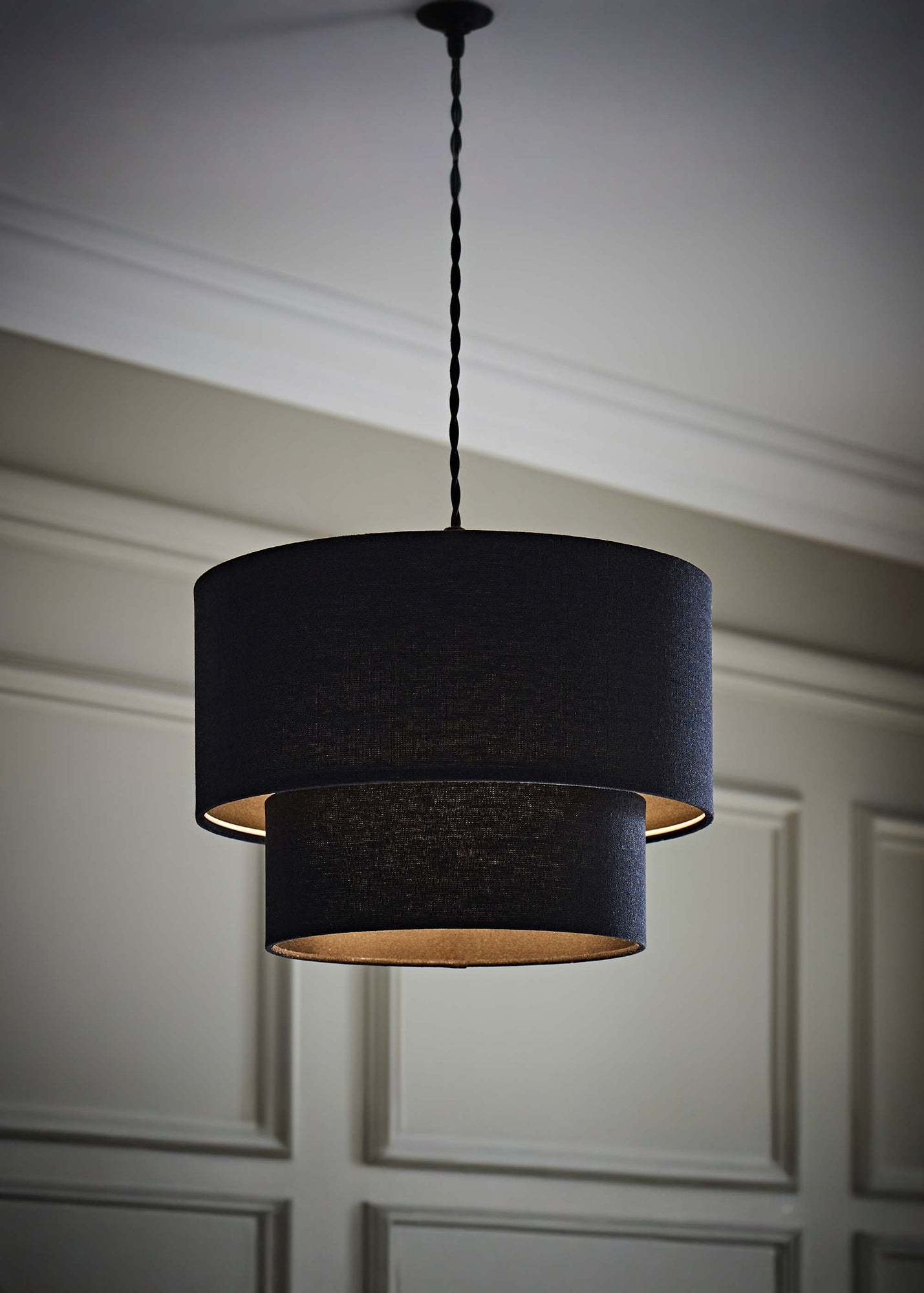 ValueLights Jodie Two Tier Black Linen Easy Fit Lampshade - One