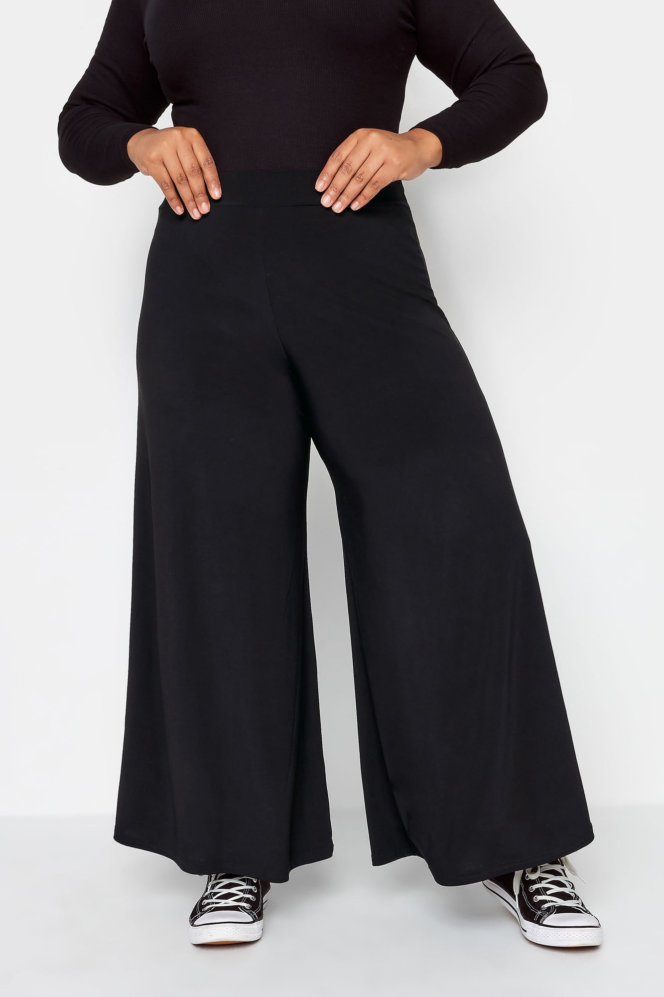 Yours Curve Black Super Wide Leg Stretch Palazzo Trousers - 14