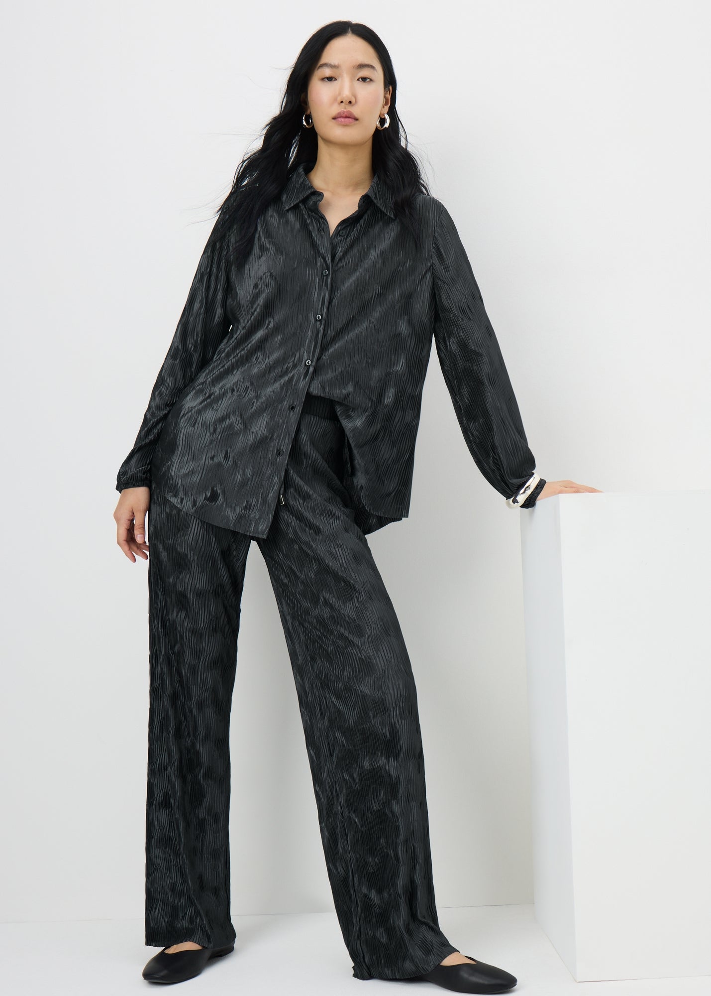 Charcoal Plisse Co Ord Shirt - 8 | Matalan