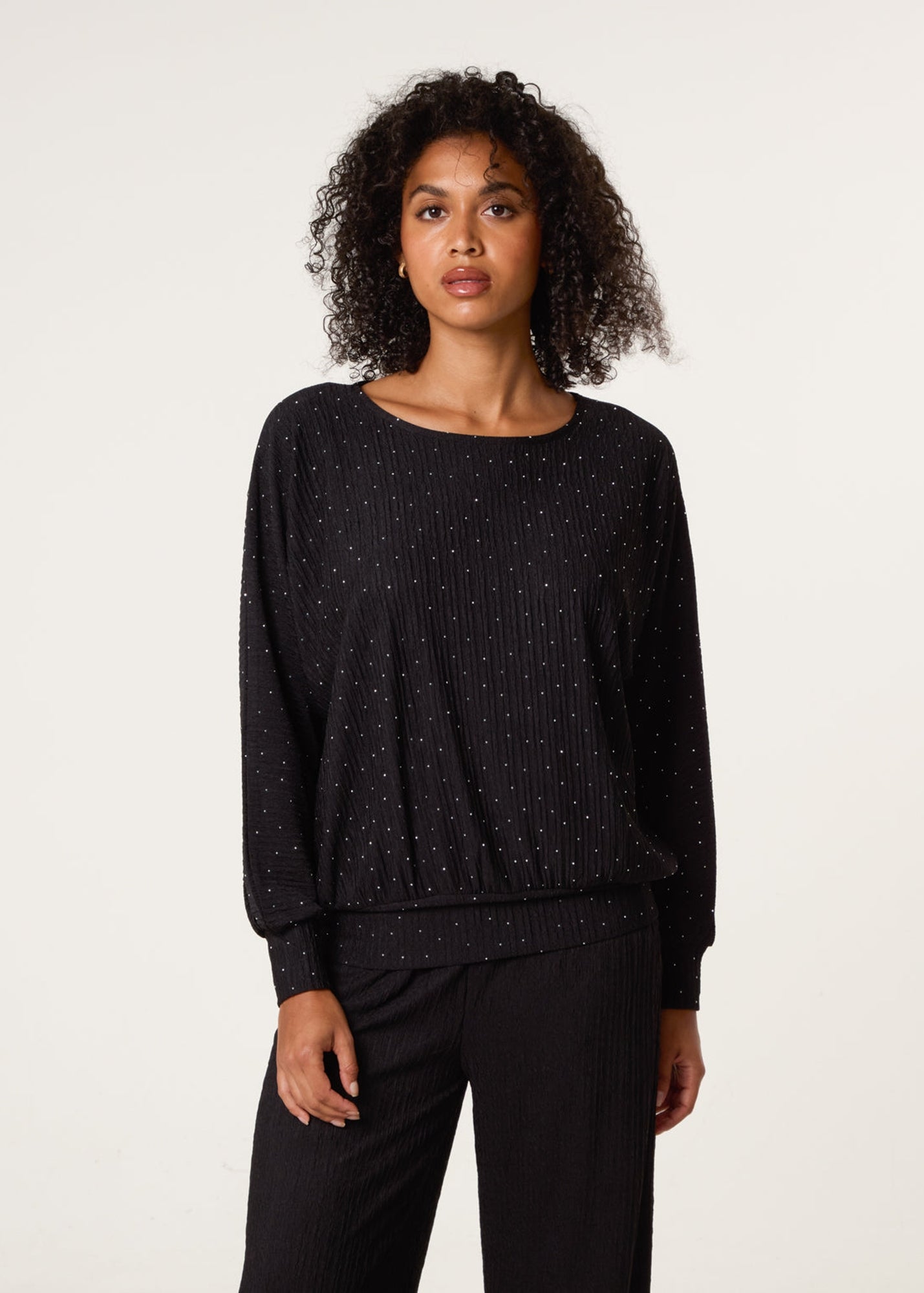 Blue Vanilla Black Rhinestone Batwing Top - Small/Medium