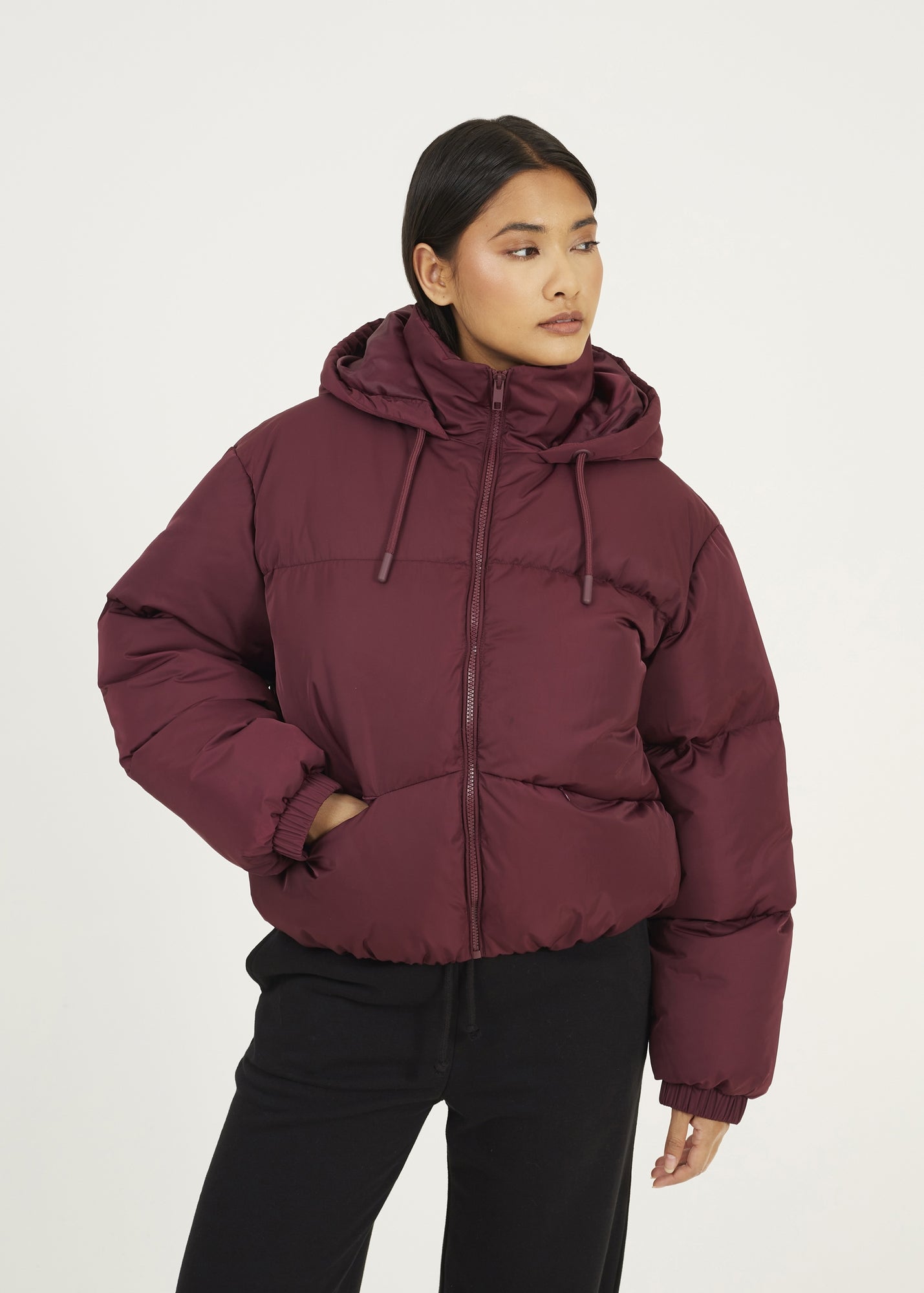 Brave Soul Burgundy Oversized Hooded Short Puffer Jacket - 8 | Matalan